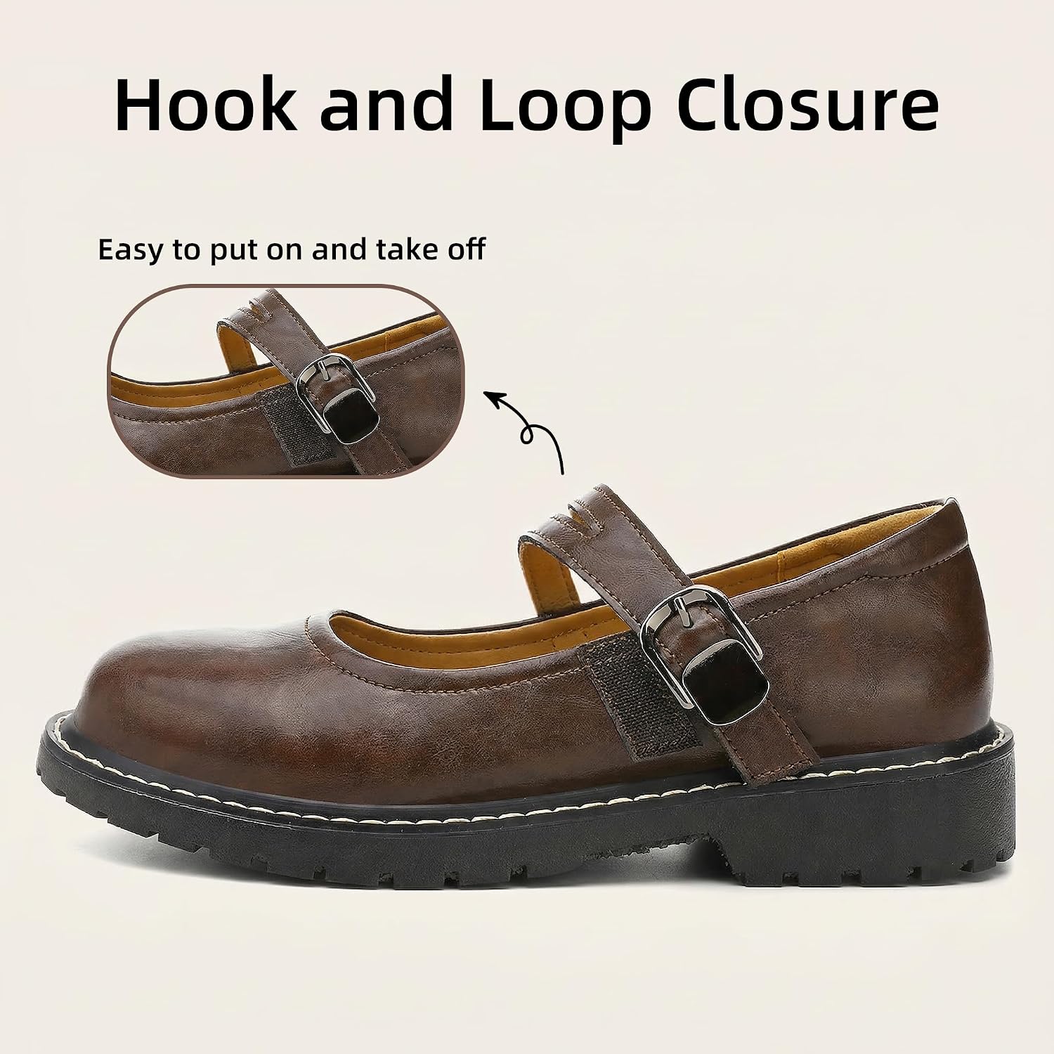 Mary Jane Shoes Women Flats Leather Mary Janes for Women Formal Dress Shoes Oxford Platform Non Slip Casual Round Toe Comfortable for Meeting Party School Work