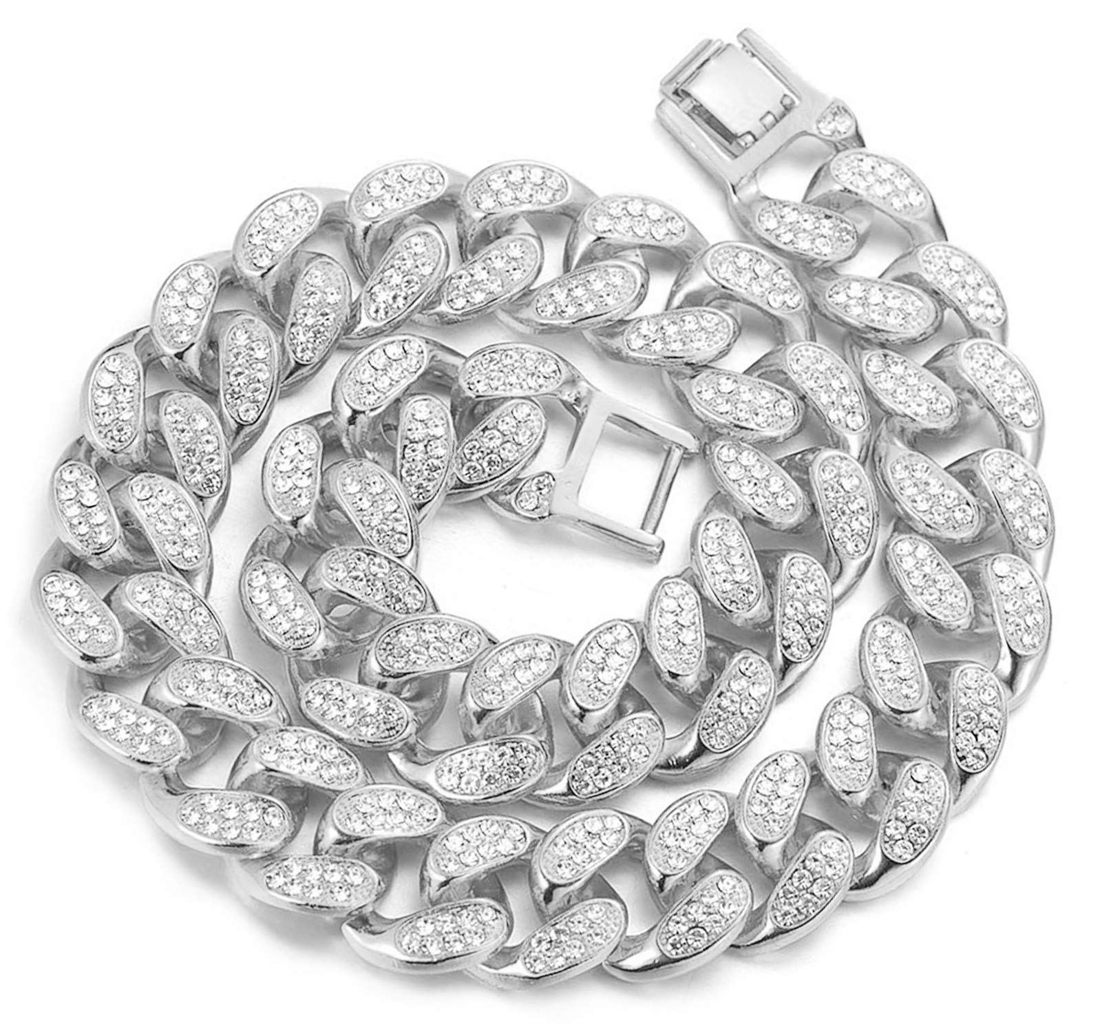 HALUKAKAH Cadena Cubana Hombres Iced Out,15MM/20MM Hombres Miami Chapado en Oro Real de 18k/Platino Plateado en Oro Blanco Gargantilla Collar Pulsera,Diamantes de Laboratorio,Regalo para él