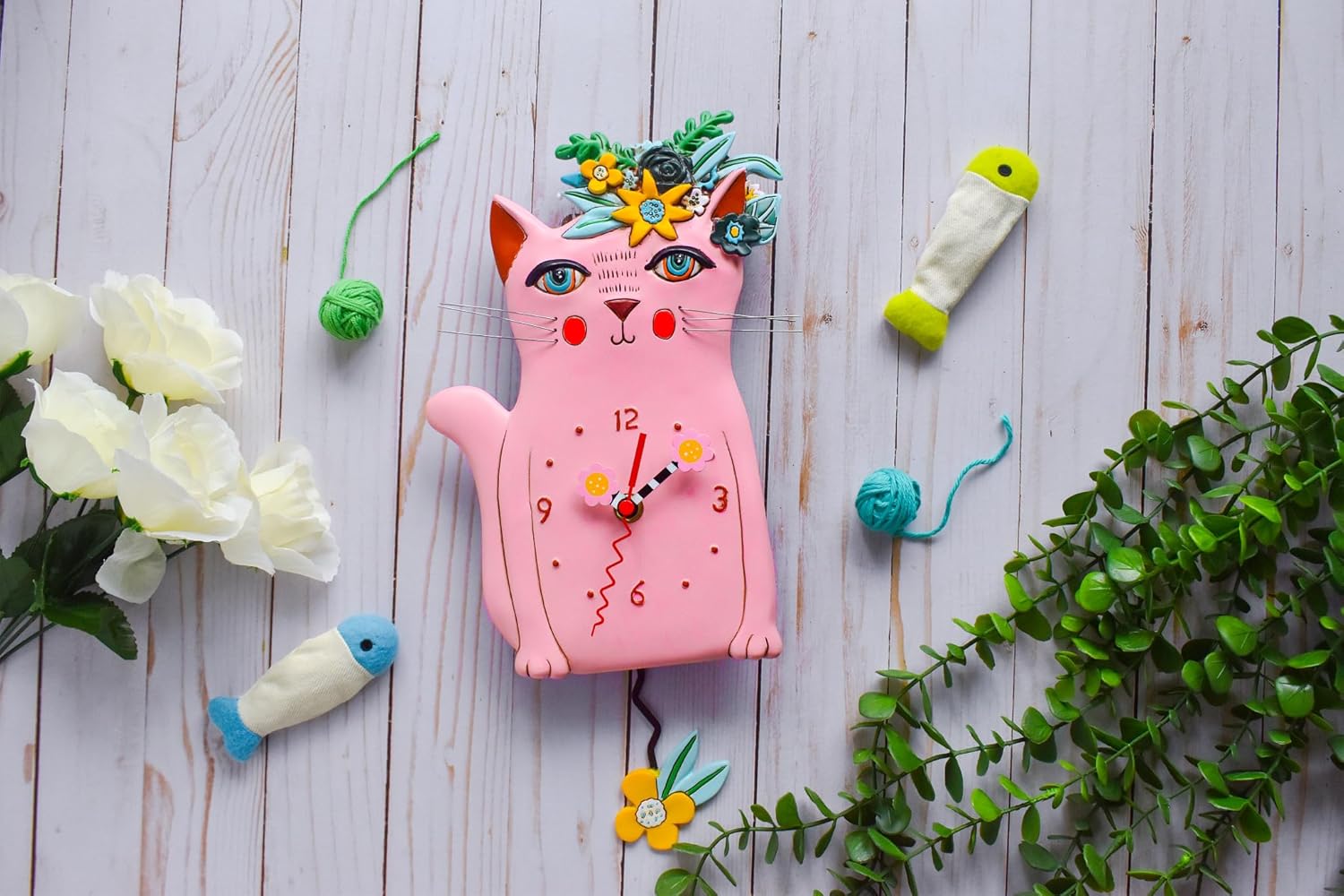 Allen Designs Enesco Pretty Kitty – Reloj de pared con péndulo