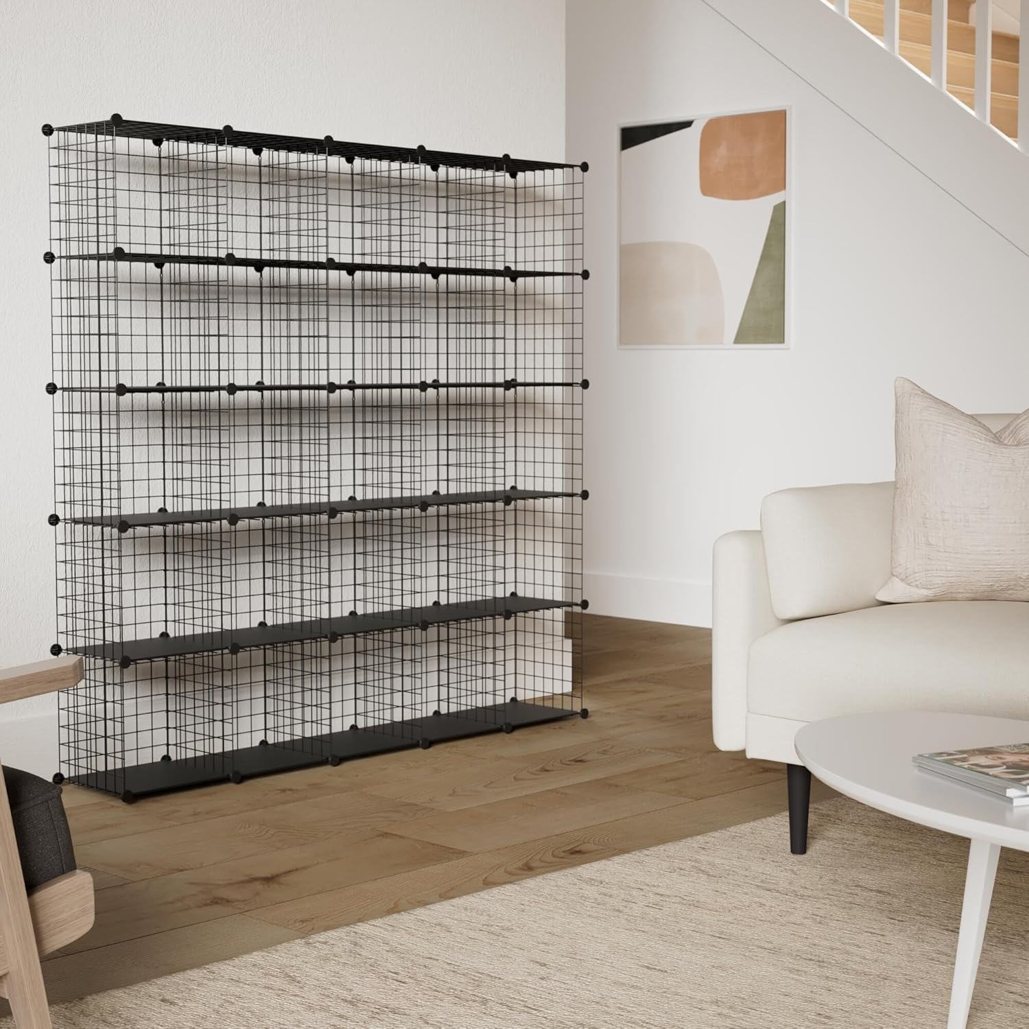 HUBSON Wire Cube Storage Organizer, Book/Toy/Craft/Potted Plants and petCloset Organizers and Storage Shelves, 25-Cube Freely Combinable Metal Grids Storage Shelf,Black Plus Iron - Image 2