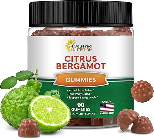 aSquared Nutrition Gomitas de bergamota cítrica Suplemento de extracto de bergamota cítrica de 500 mg por porción Alternativa de goma pura a