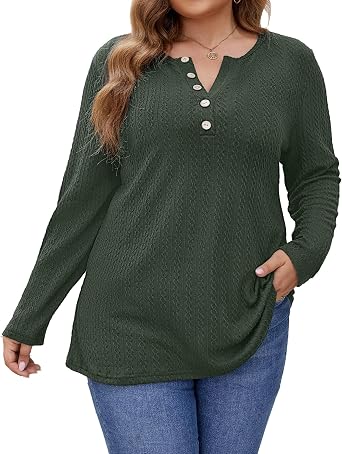 Womens Plus Size Sweaters Long Sleeve V Neck Lightweight Pullover Knit Sweater Tops