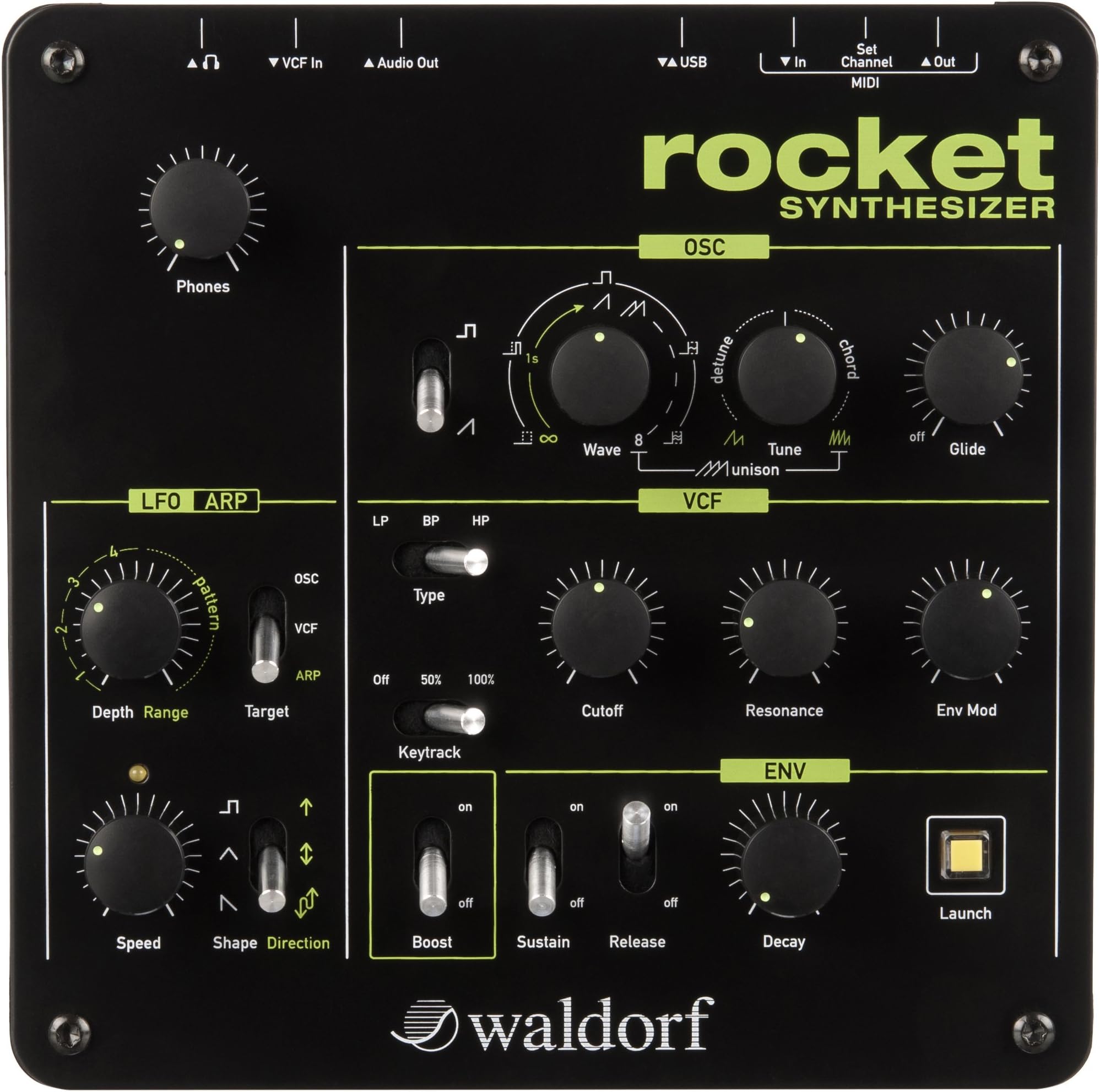 Waldorf Rocket Synthesizer - Black/Green