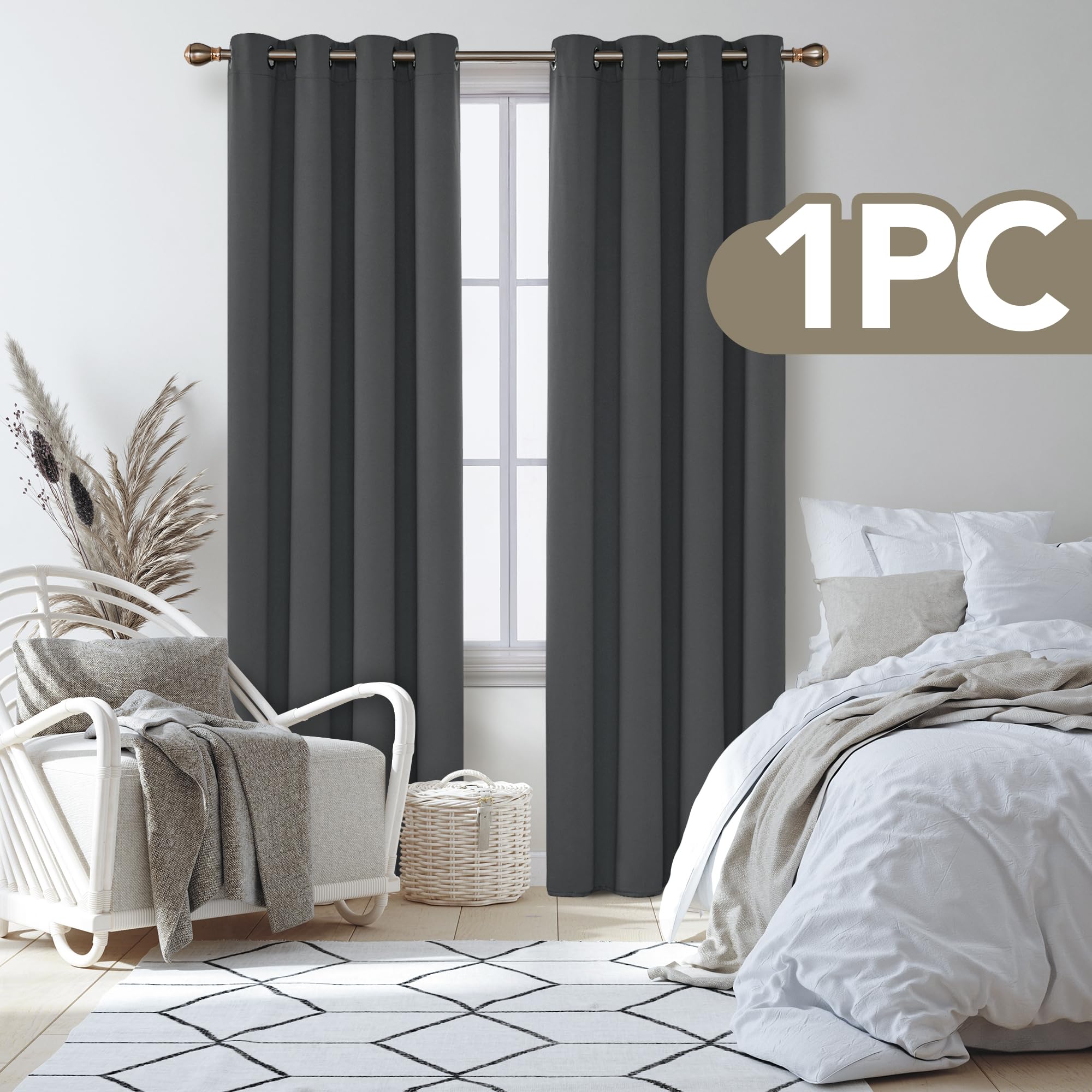 Deconovo Front Door Curtain Thermal Insulated Energy Efficient Eyelet Blackout Curtains for Bedroom Living Room 66 x 84 Inch Drop Dark Grey 1 Panel - Image 2