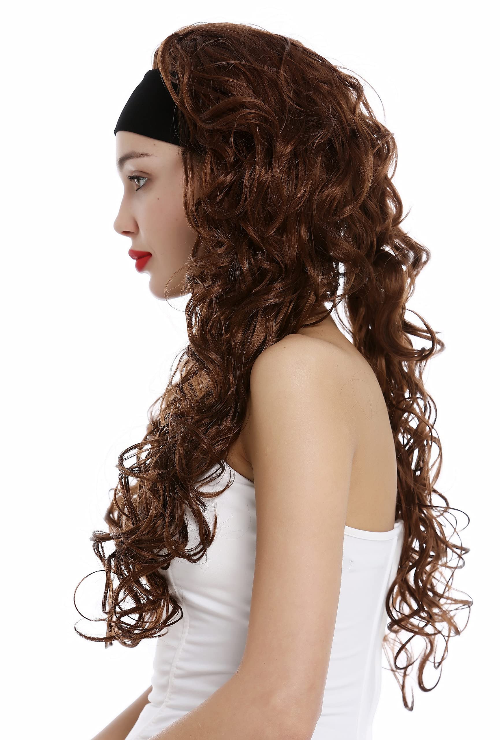 WIG ME UP - VK-27-30 Lady wig with headband long curled curly voluminous curls copper brown light auburn, copper brown (30), 23 inch - Image 3