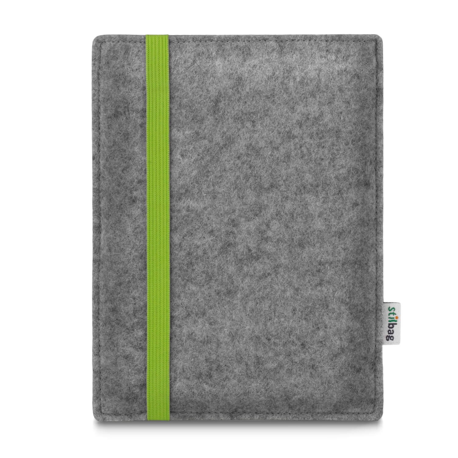 Stilbag e-reader bag LEON for Amazon Kindle Oasis (9. Generation) | Wool felt grey - Rubber band lime | Protective cover Made in Germany