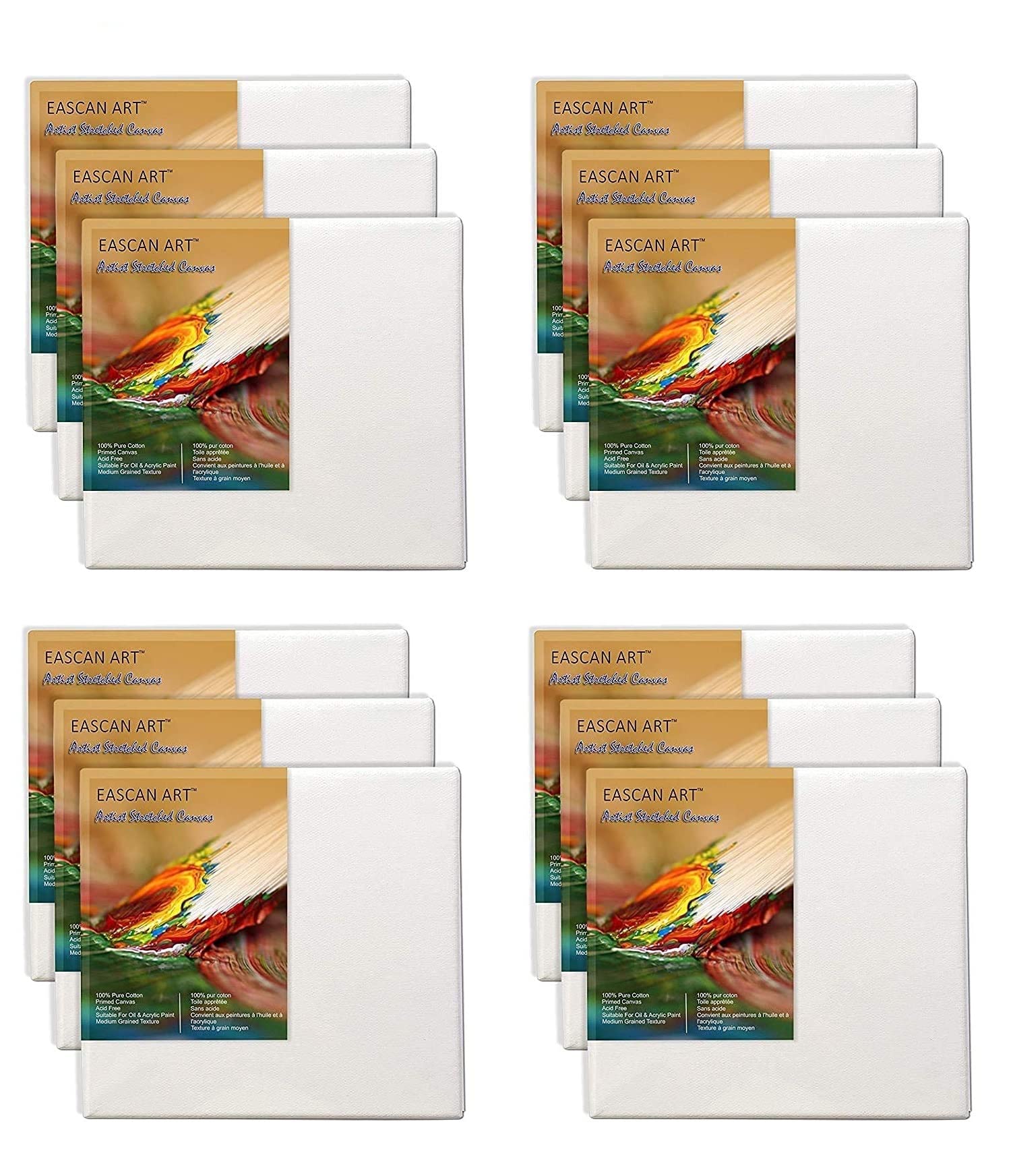 Painting Drawing and Sketch Accessories Mini Pre-Stretched Painting Canvas (10 Oz, White, 6" x 6") - Pack of 12