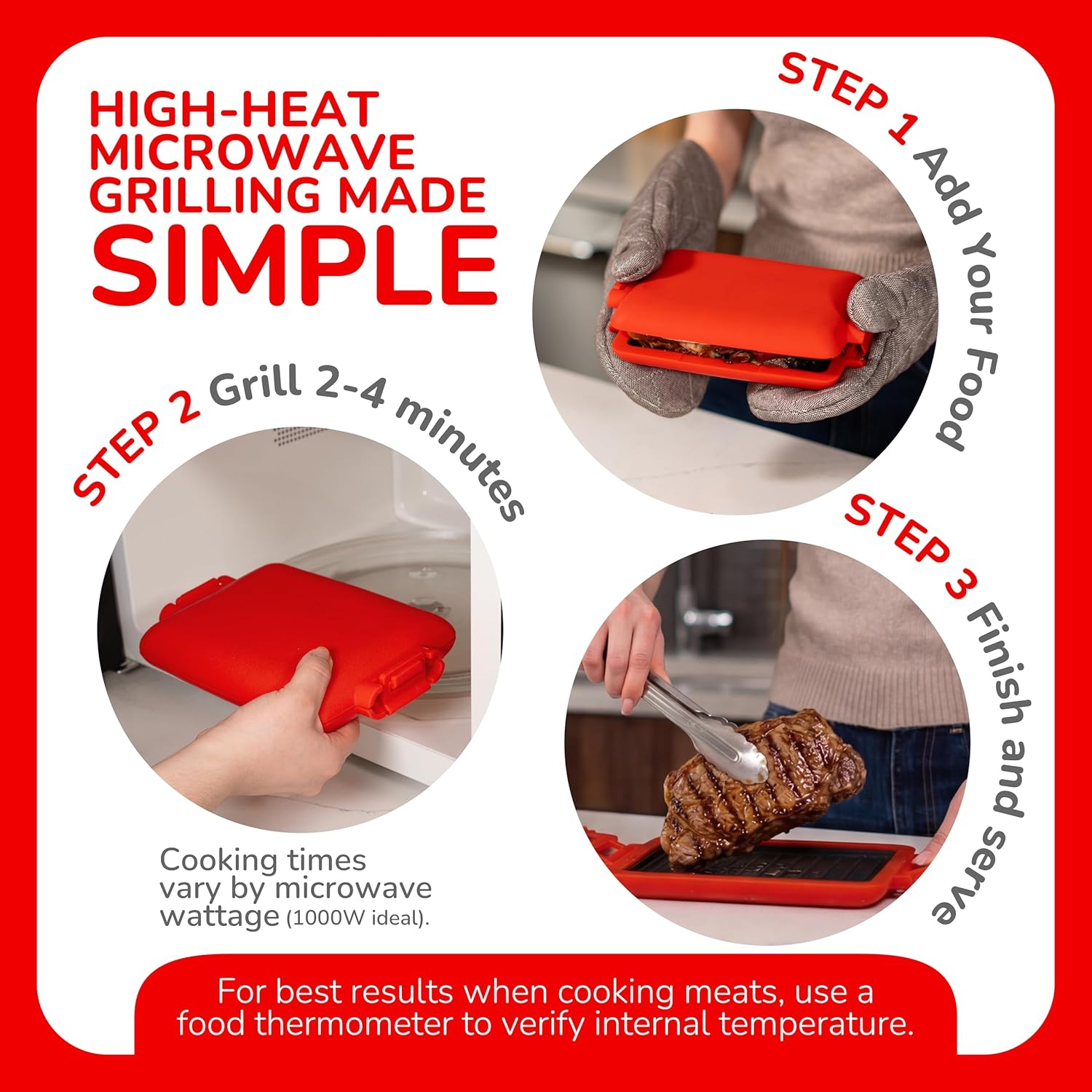 MAX Microwave Sandwich Maker, Microwave Grill, Toaster, 3 Minute Grilled Cheese Sandwich Maker, Thick Silicone Cover, Safe Food Grade, Crispy, Panini Press, Dishwasher Safe (Red, Large) image 3