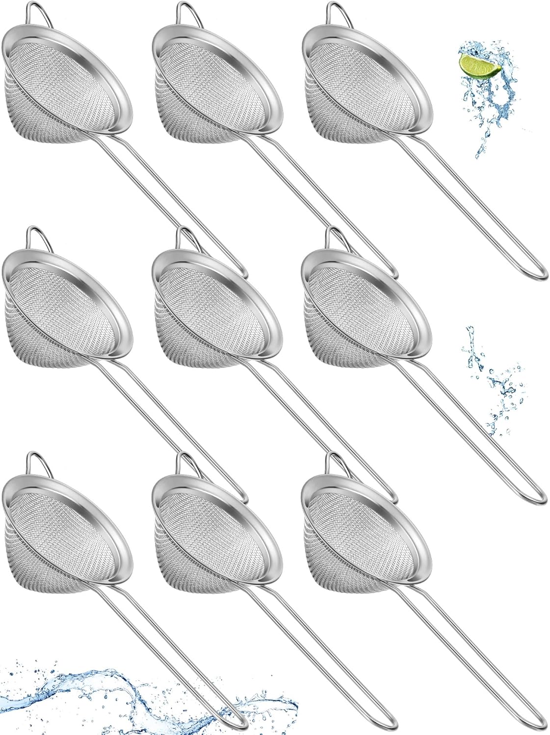 Epakh 9 Packs Stainless Steel Small Strainer, Fine Mesh Steel Cone Shaped Cocktail Strainer for Juice, Tea Herbs, Coffee Drinks, Long Handle Coffee Food, 3.2 Inches Silver - Thumbnail 2