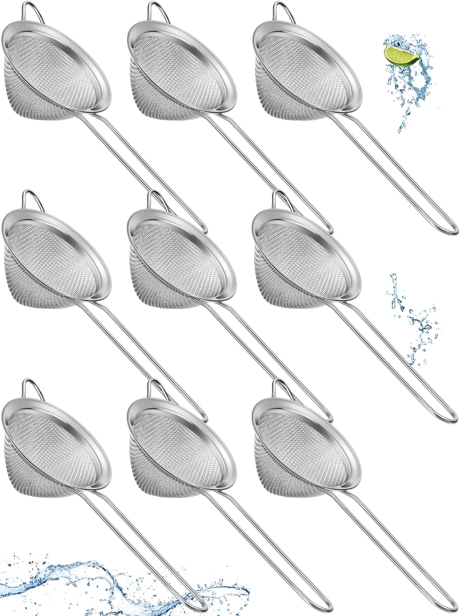 9 Packs Fine Mesh Sieve Strainer Set Small Stainless Steel Cone Shaped Cocktail Strainer Tea Strainers for Loose Tea Mesh Strainer Bar Strainer Tool with Long Handle for Coffee Food, 3.2 Inches Silver