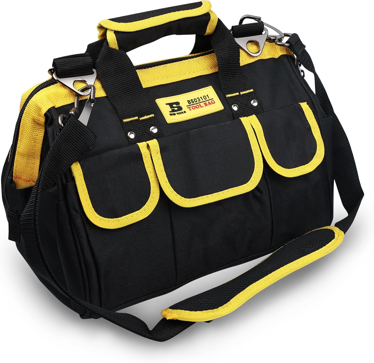 13in Tool Bags with Waterproof Soft Bottom, Multi-Pockets Wide Mouth Tool Tote with Safety Reflective Straps, Adjustable Shoulder Strap 13-inch