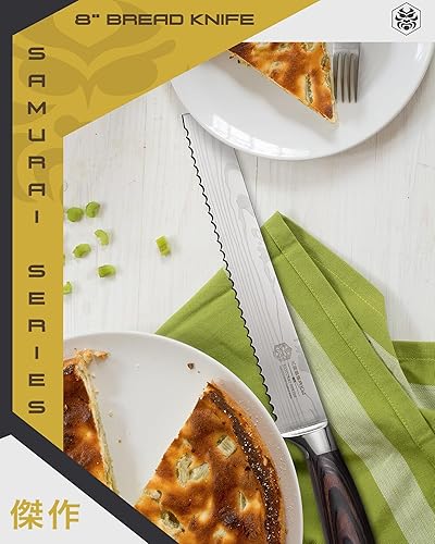 Miniatura 9 de KESSAKU Cuchillo de pan dentado  8 pulgadas  Serie Samurai  Cuchillo de cocina afilado  Acero inoxidable de alto carbono forjado 7Cr17MoV  Mango de
