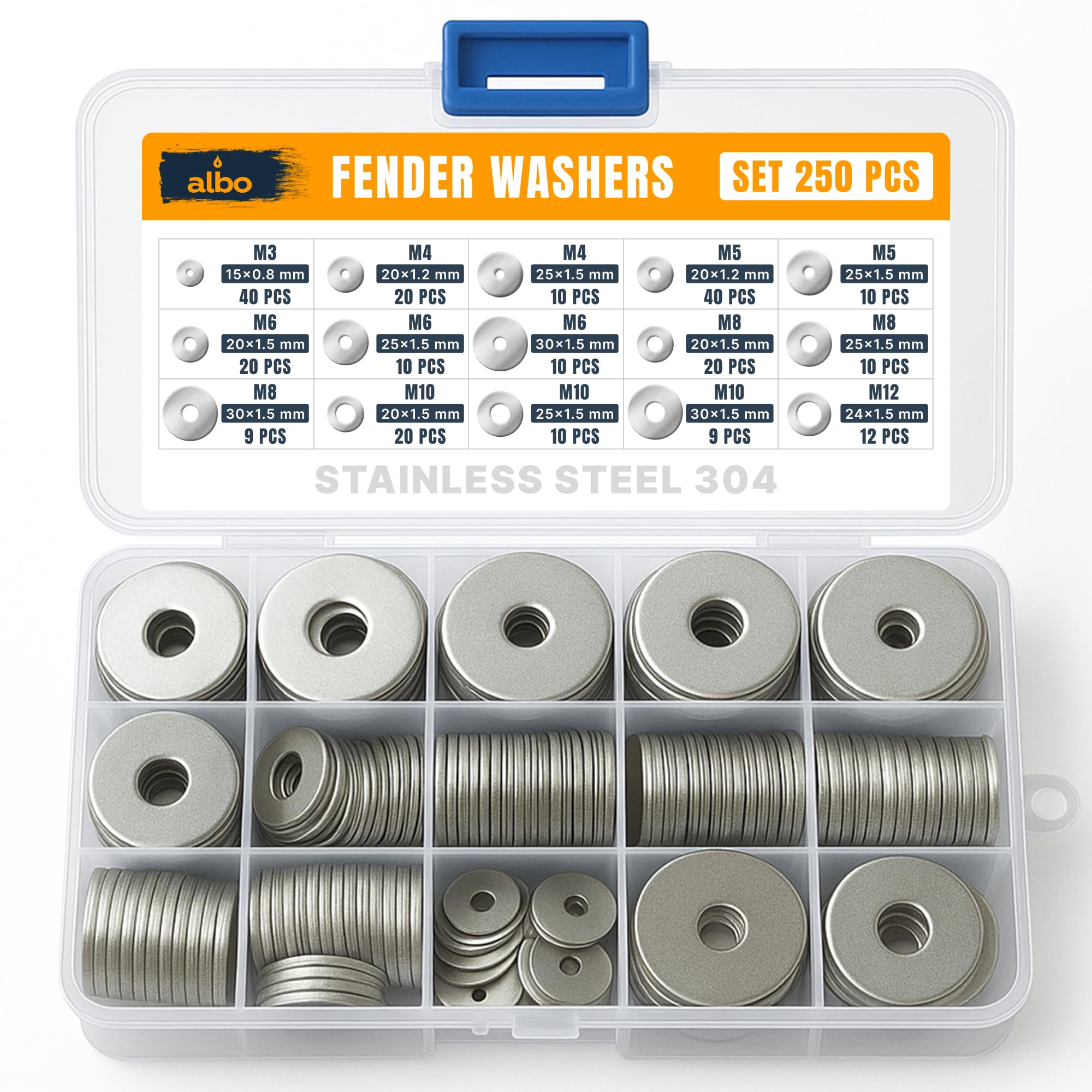 Stainless Steel Fender Washers - 250 Pcs -1