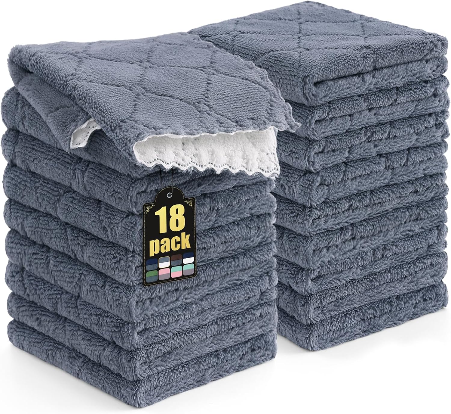 Mordimy 18 Pack Kitchen Cloths Dish Towels (10" x 10", Dark Grey & White), Super Soft and Absorbent Dish Cloths, Coral Velvet Microfiber Cleaning Cloth, Nonstick Oil Fast Dry Dishcloths