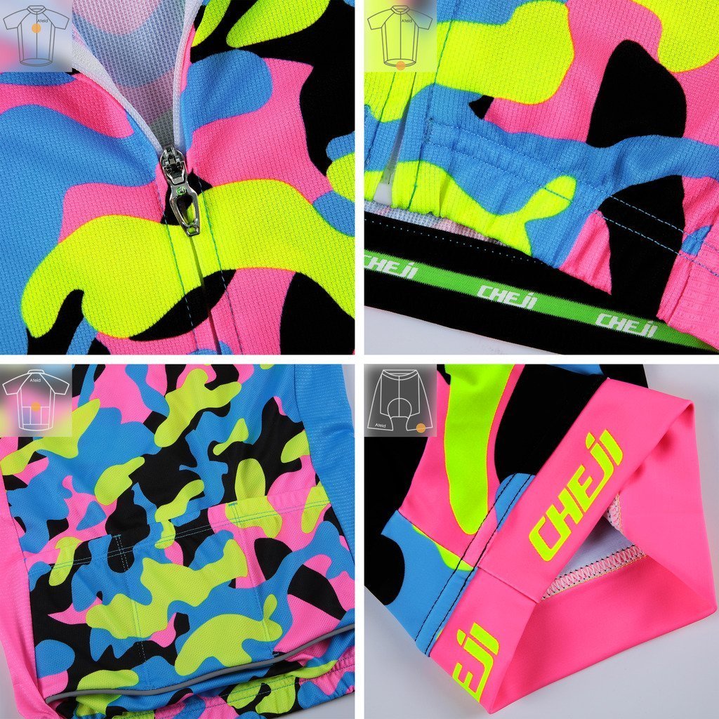 Set di Maglia Ciclismo per Bambino (Maglia Bici a Manica Corta + Pantaloncini con Imbottitura)