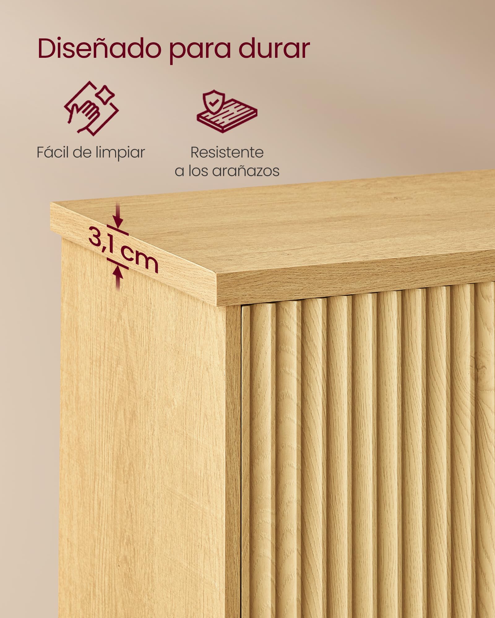 VASAGLE MAXE Colección - Aparador, Armario de Almacenamiento con Estantes Ajustables, Puertas Acanaladas, Estilo Transicional, para Cocina, Comedor, Beige Roble BBK344Y01