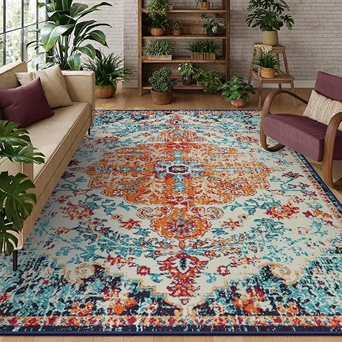 Miniatura 211 de Lahome Alfombra bohemia con medallón floral de 3 x 5 pies, suave, impresa, para baño, cocina, entrada, vestíbulo, vintage, antideslizante, lavable