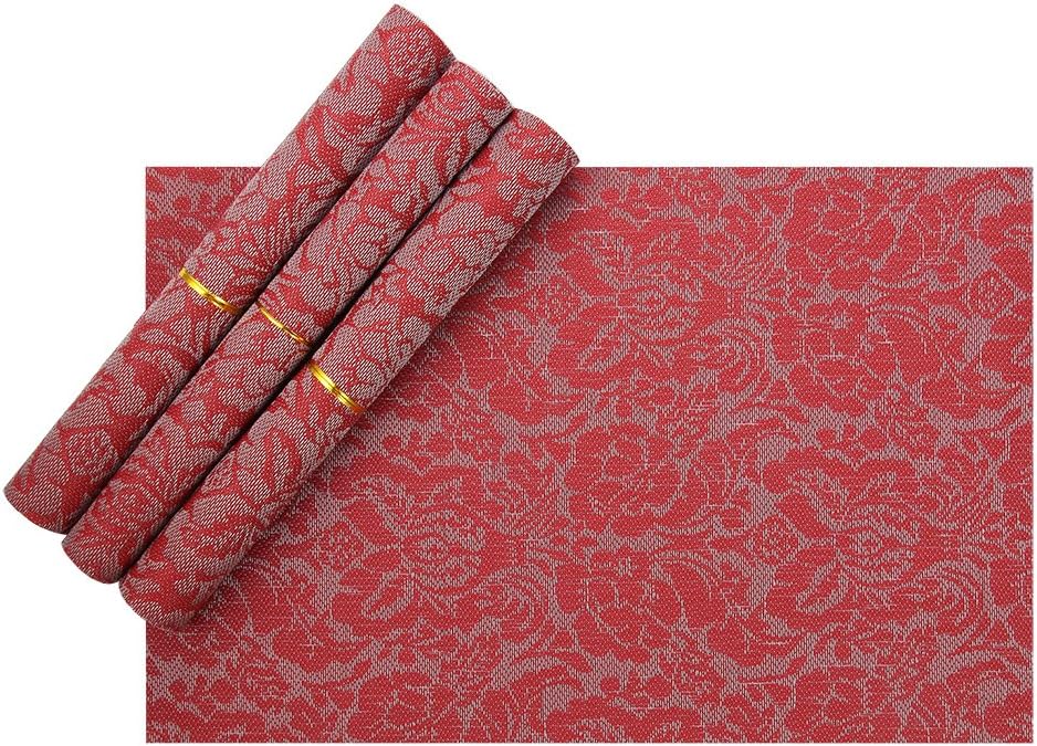 Vinyl Placemats, Red Heat-resistant Placemats for Kids, Christmas Placemats Set of 4