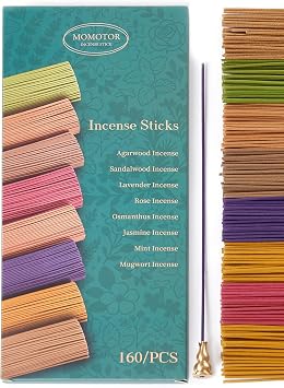Premium Incense Sticks Variety Set, 160 Incense Sticks 8 Scents x 20, Handcrafted with Essential Oils, Long Burning Incense for Yoga, Meditation, Relaxation & Home Use