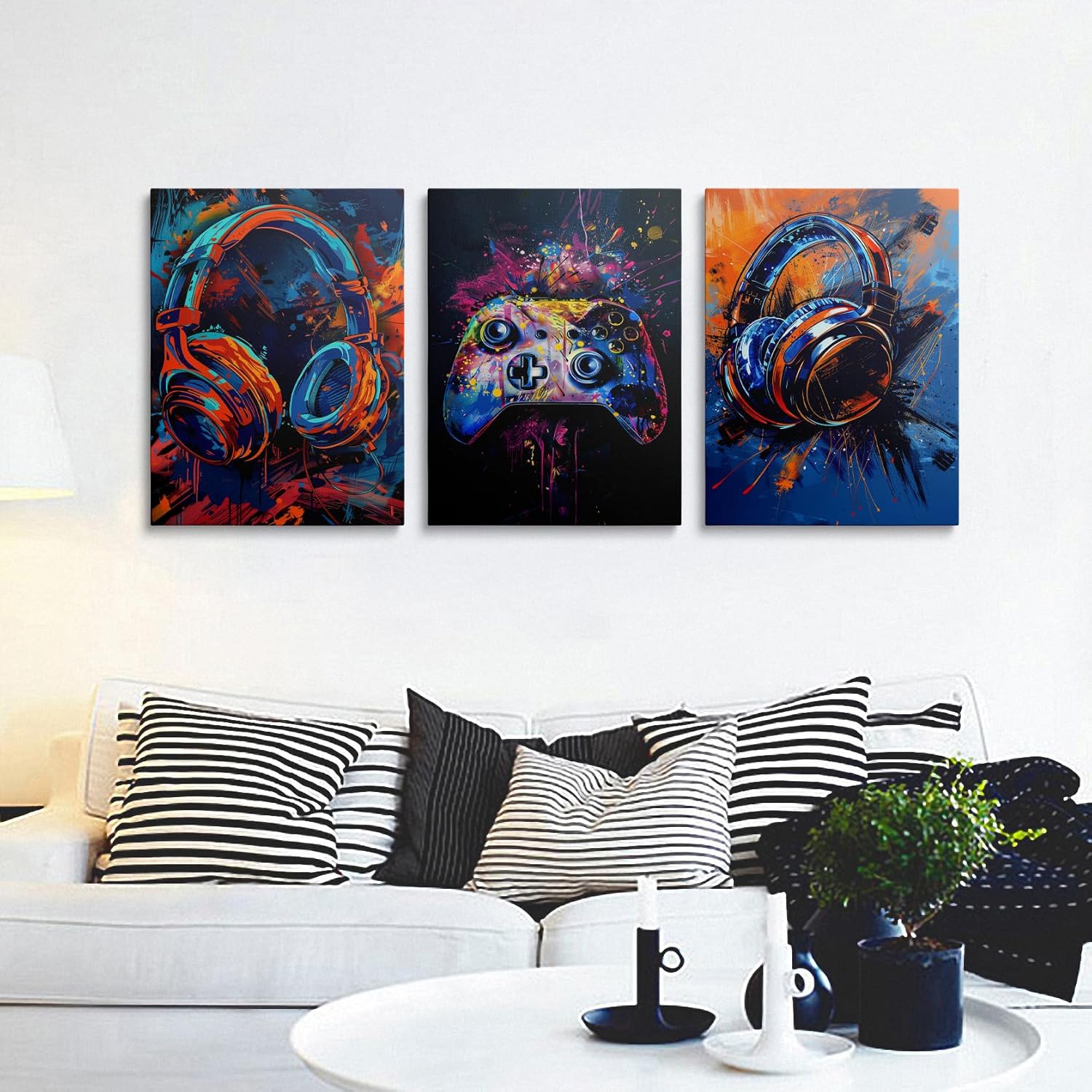 3 Pieces Canvas Wall Art Framed Painting Prints Posters Artwork Cool Game Room Decor Gamer Room Decor For Boys Bedroom Aesthetic Trendy Teen Boys Room Wall Decor 12x16 Inches (12" x16“x3)