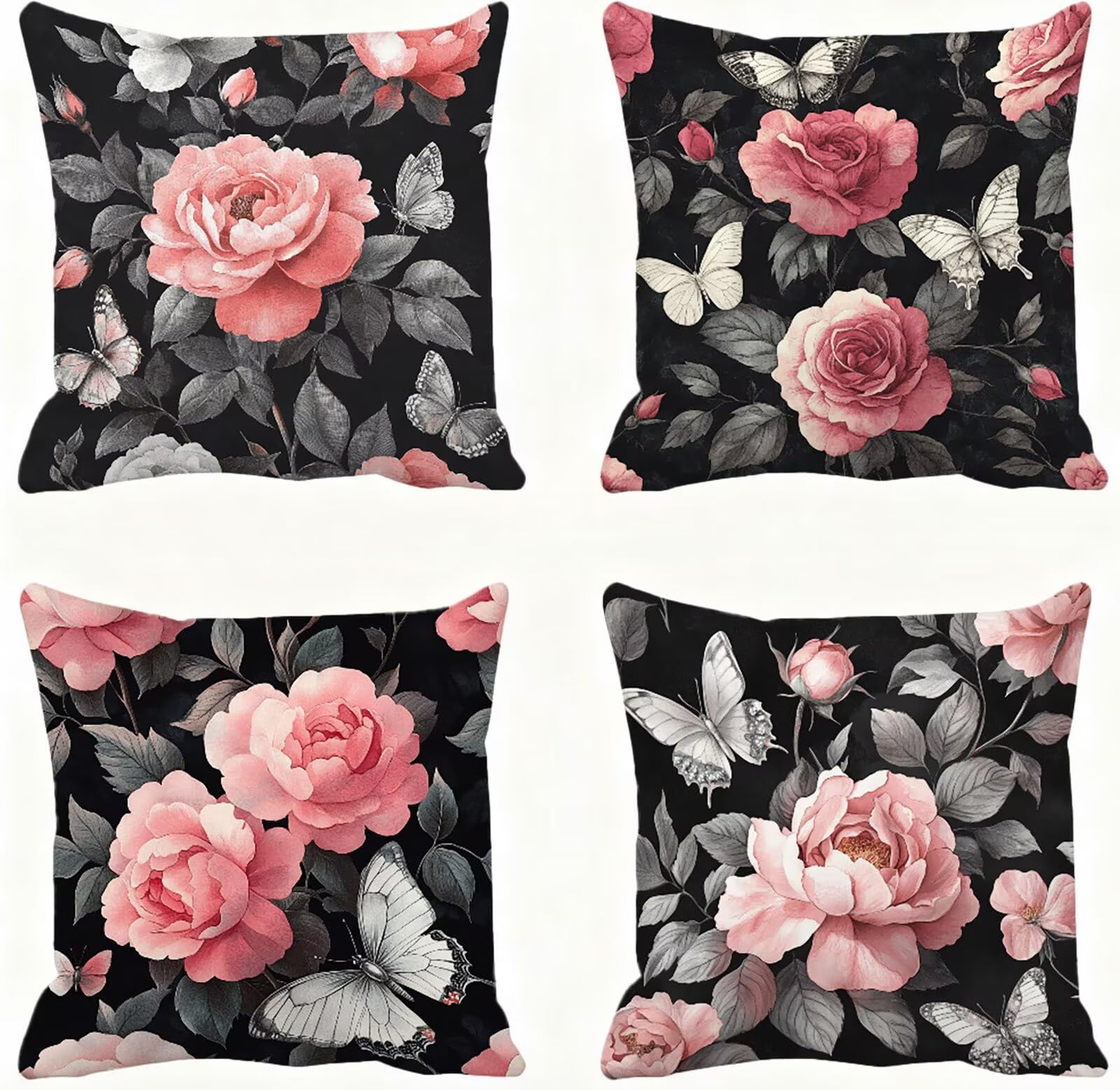 Rose Housse Coussin 60x60 Fleur Taie Oreiller 60x60 Lot de 4 Super Doux Protege Oreiller 60 x 60 Decoration Automne Taie D'oreiller Carrées Coussin Canape, pour Maison Chambre Canapé Chaise E - 84