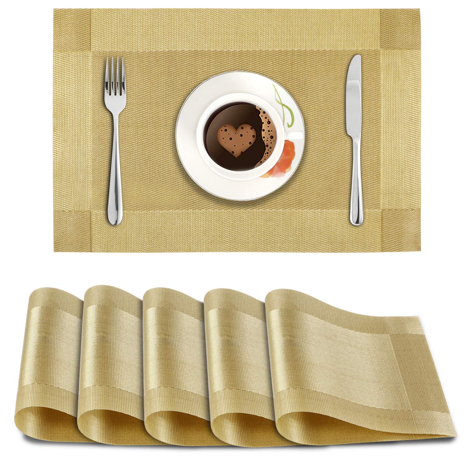 HOKIPO PVC Washable 6 Pieces Dining Table Mats - 45x30 cm (AR3040)