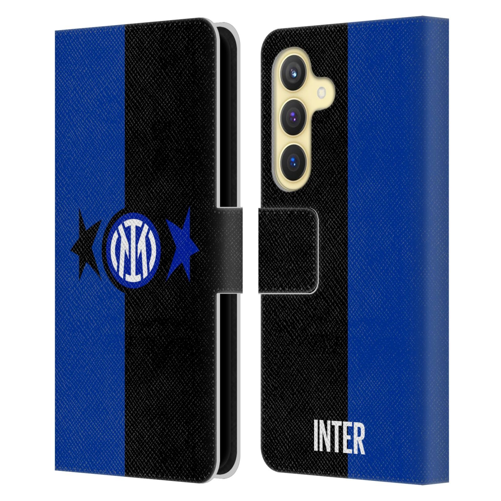 Head Case Designs Licenza Ufficiale Inter Milan Nero & Blu IM 2Stars Custodia Portafoglio in Pelle Compatibile con Samsung Galaxy S24 5G