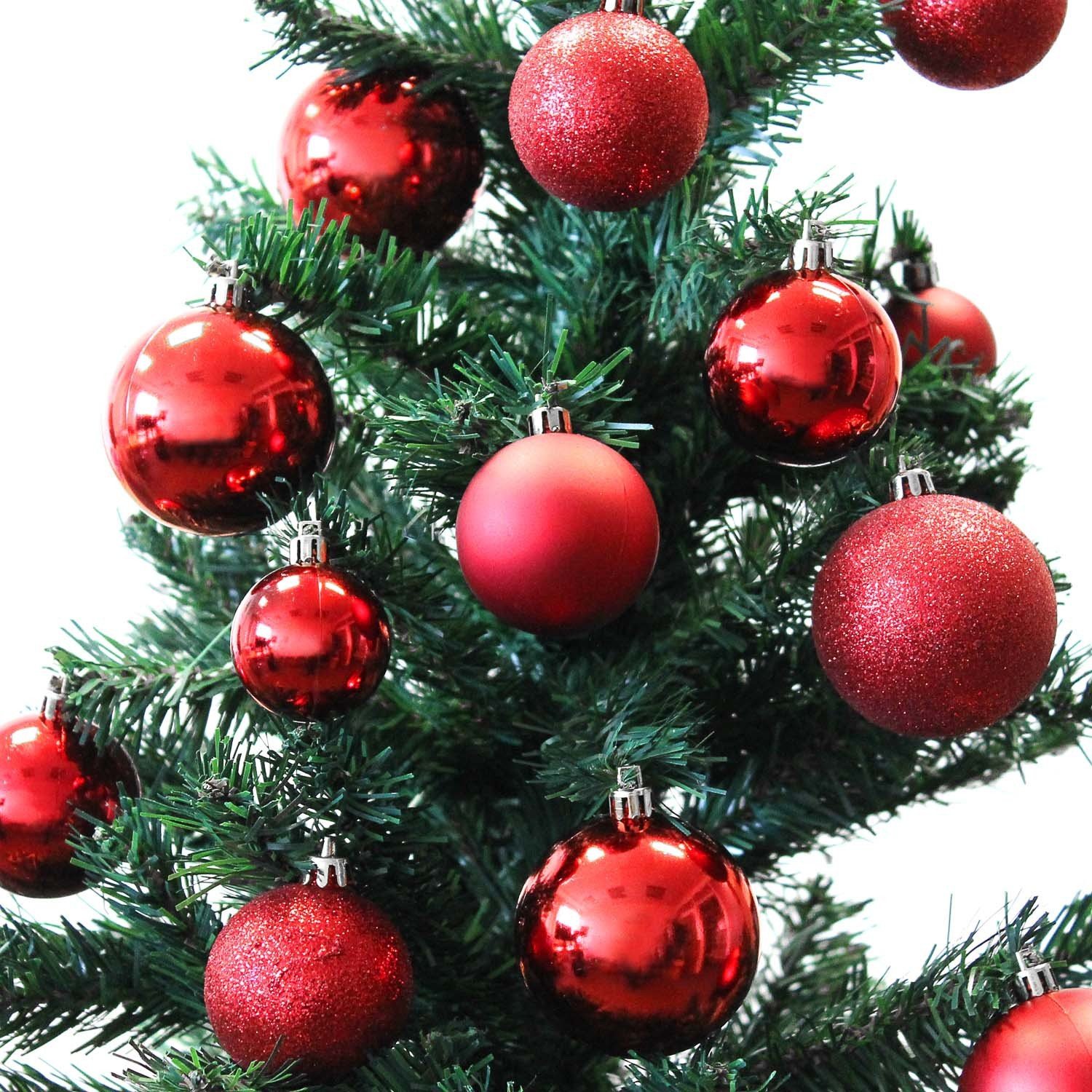 Set 70 Palline Di Natale In Plastica, 4/5/6 Cm, Satinato/Lucido/Glitter, Rosse, Infrangibili Per Albero E Decorazioni - 3