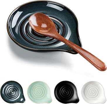 HaWare Spoon Rest for Stove Top, 5.1 Ceramic Spoon Holder for Kitchen Utensils, Coffee Spoons, Spatula, Heat-Resistant Cooking Utensil Rest for Kitchen Counter Decor, Ink Blue