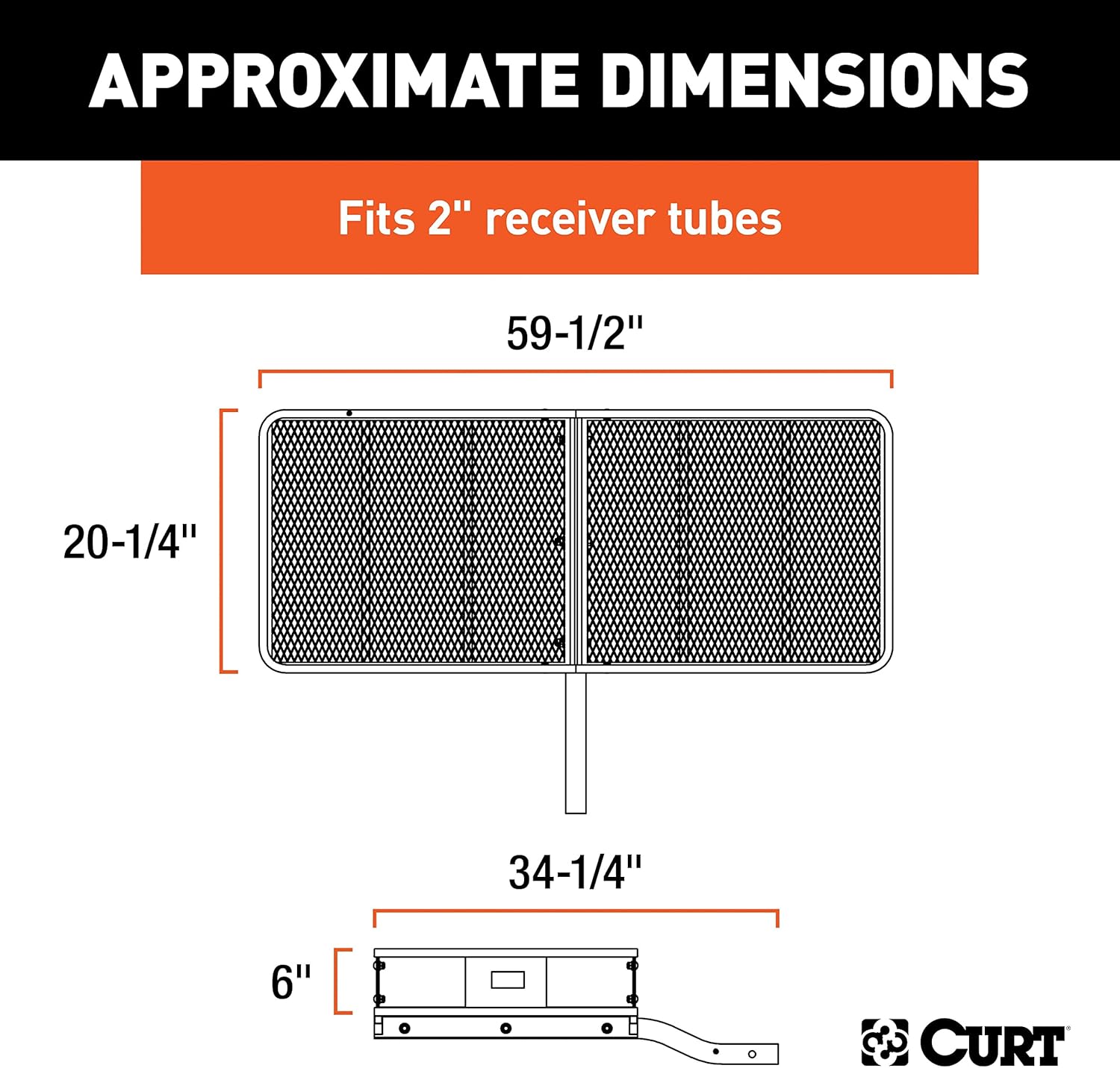 CURT 18150 60 x 20-Inch Basket Hitch Cargo Carrier, 500 lbs Capacity, Black Steel, 2-in Fixed Shank