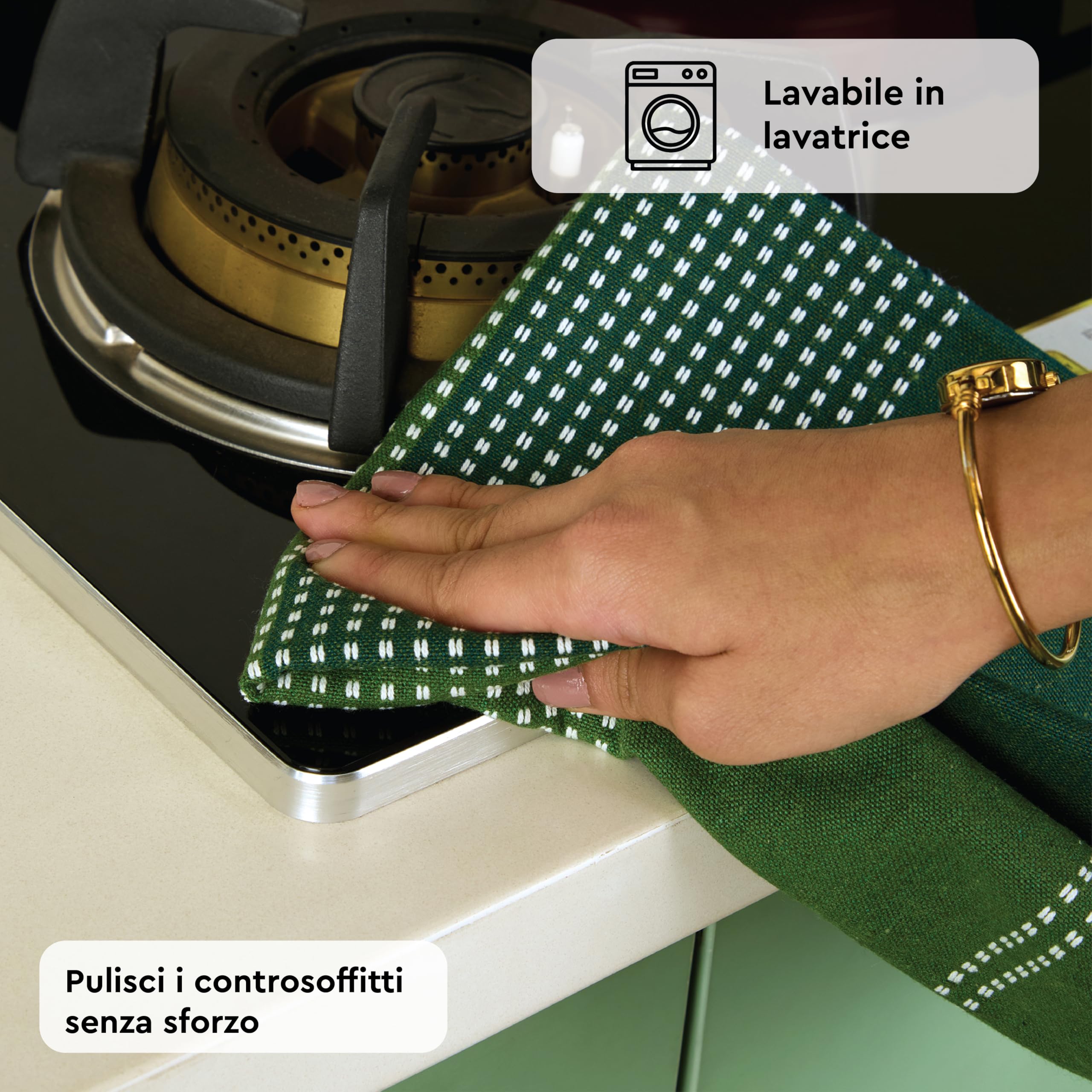 Encasa XO Set di Asciugamani da Cucina in Cotone - Tovaglioli da Tè e Panni da Cucina Super Assorbenti 70x45 cm per Lavare, Asciugare i Piatti e Pulire - Confezione da 4 - Verde