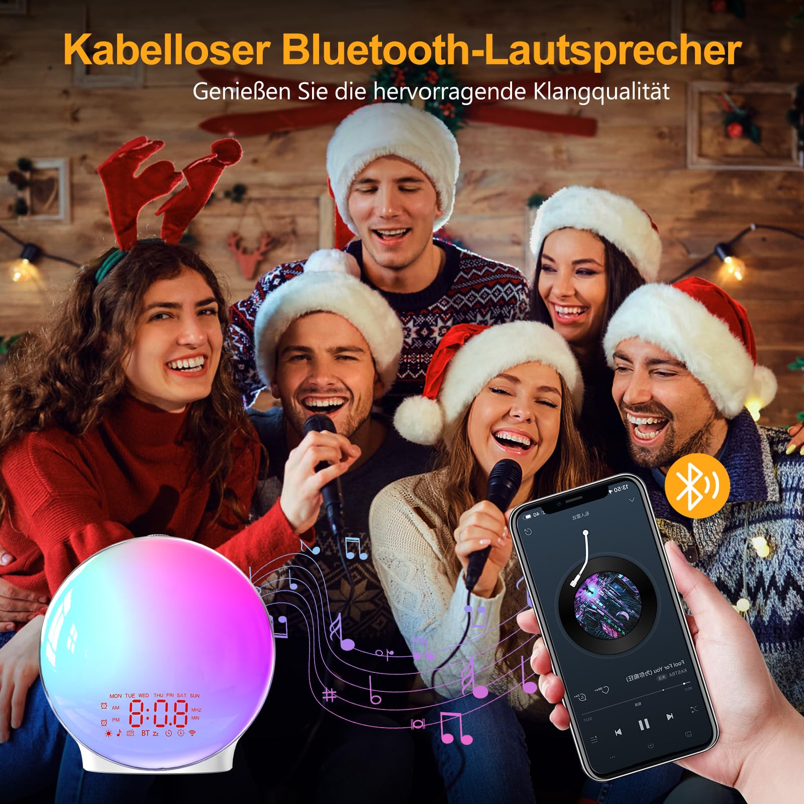 Suright Bluetooth Lichtwecker,Tageslichtwecker, Wake Up Light mit Sonnenaufgang Sonnenuntergang Simulation,17 Farblicht,22 Schlafgeräusche,Snooze,zwei Alarme,UKW-Radio, für schwere Schläfer&Kinder