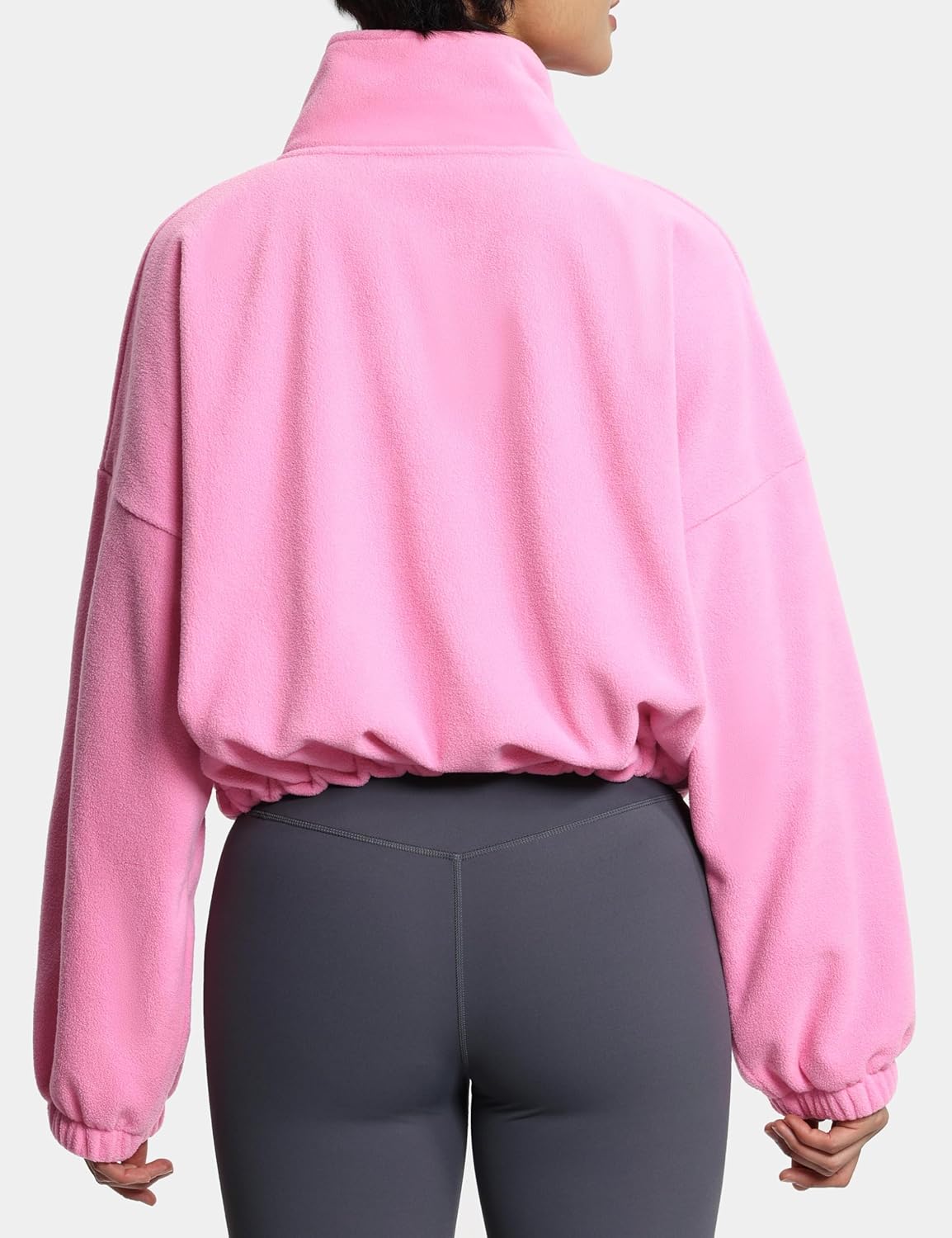 THE GYM PEOPLE Women’s Half Zip Crop Pullover Sweatshirt Fleece Loose Fit Workout Tops with Pockets Drawstring Hem - Image 2