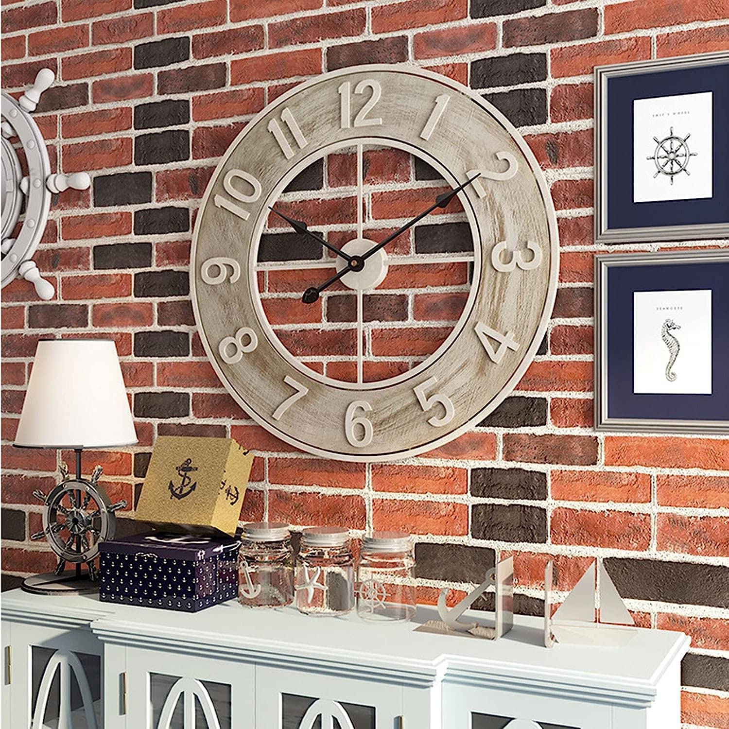 XJBTBA Horloge Murale de extérieure, 24 pouces/60 cm, Grande Horloge de, décoration d'horloge extérieure à Quartz silencieuse pour Patio, Piscine, clôture, Porche, Maison