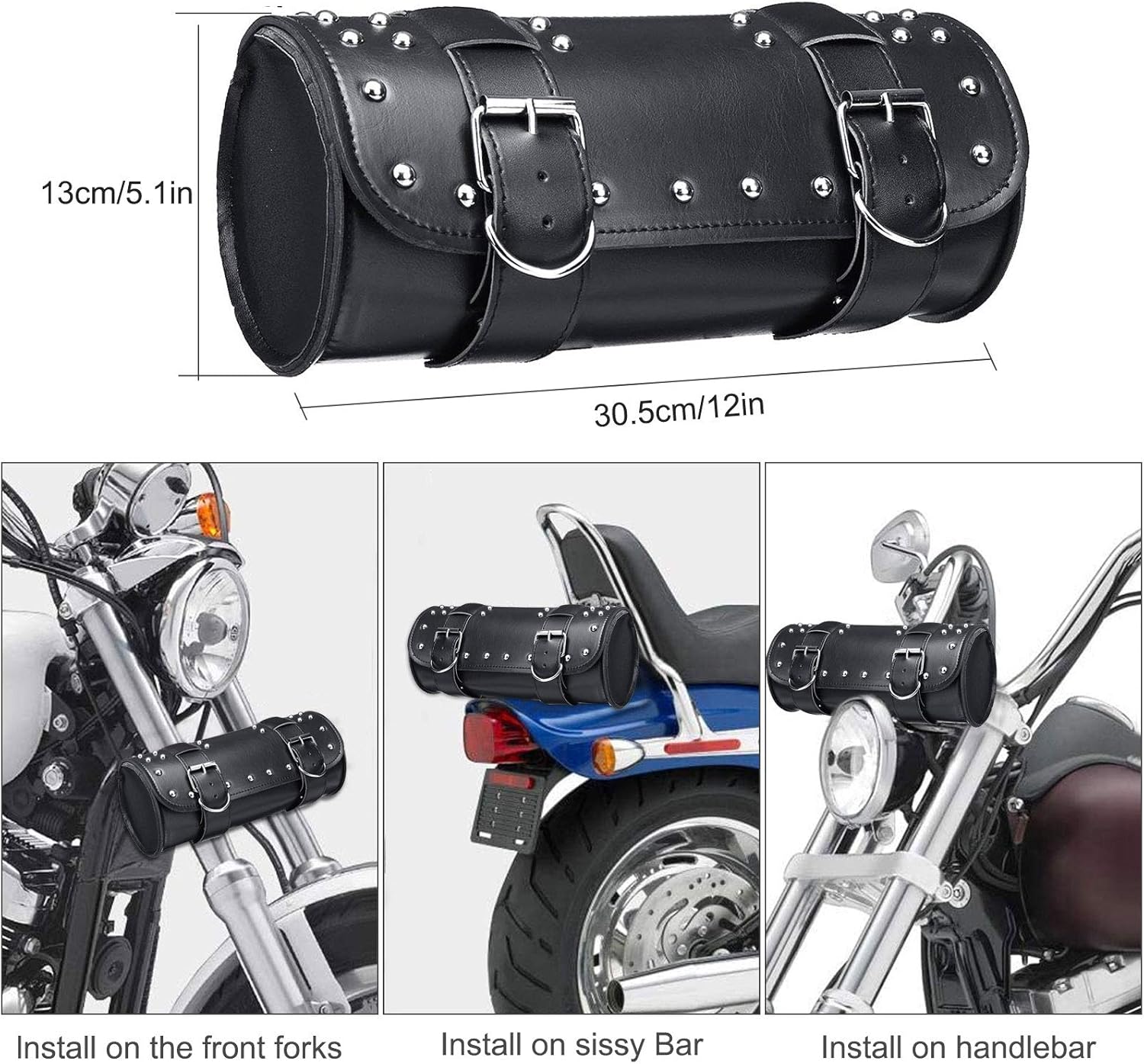 SaferCCTV Universal Motorcycle Handlebar Tool,Motorcycle Tool Bag Luggage Saddlebags Handlebar Bag Compatible with Yamaha Kawasaki Suzuki Ducati,PU Leather Black