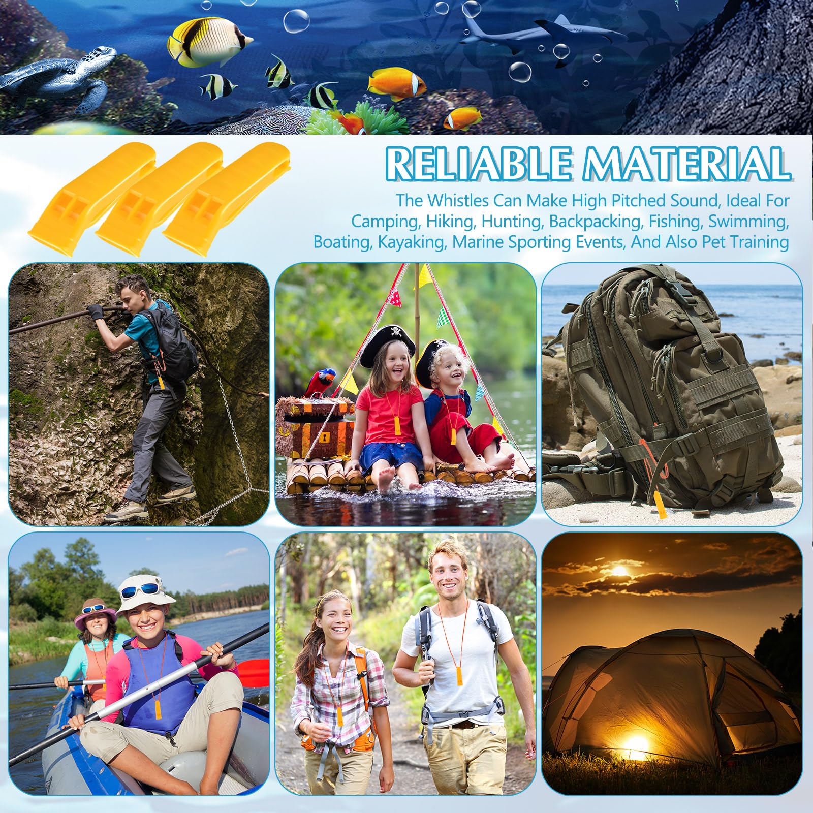100 silbatos de emergencia con cordón de seguridad, silbato de supervivencia, silbato fuerte para seguridad, camping, senderismo, barco, caza, supervivencia, señalización de rescate (amarillo)