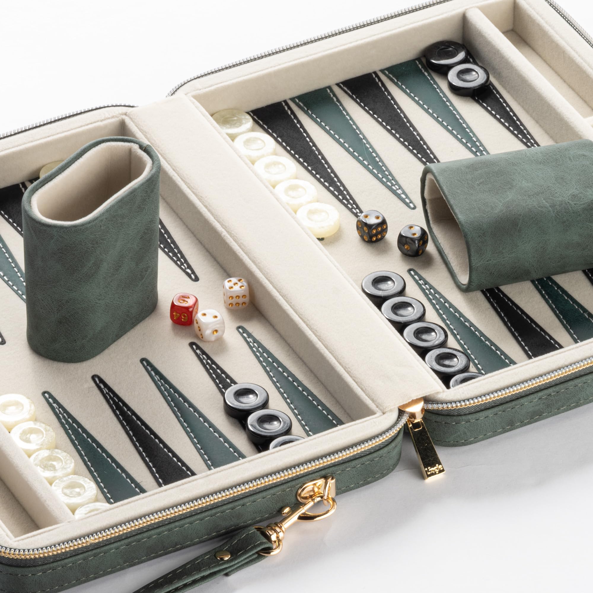 Juegos de Backgammon de 9.4 Pulgadas para Adultos, Juego de Mesa clásico con Funda Plegable de Cuero para Backgammon, Juego de Backgammon de Viaje portátil, Incluye 30 Damas de Cuerno (Green)