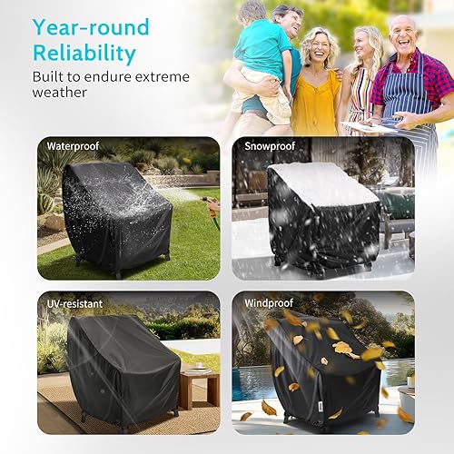 Miniatura 3 de Fundas impermeables para sillas de exterior, protección para todo tipo de clima (paquete de 2), tela resistente al viento para muebles de patio, se