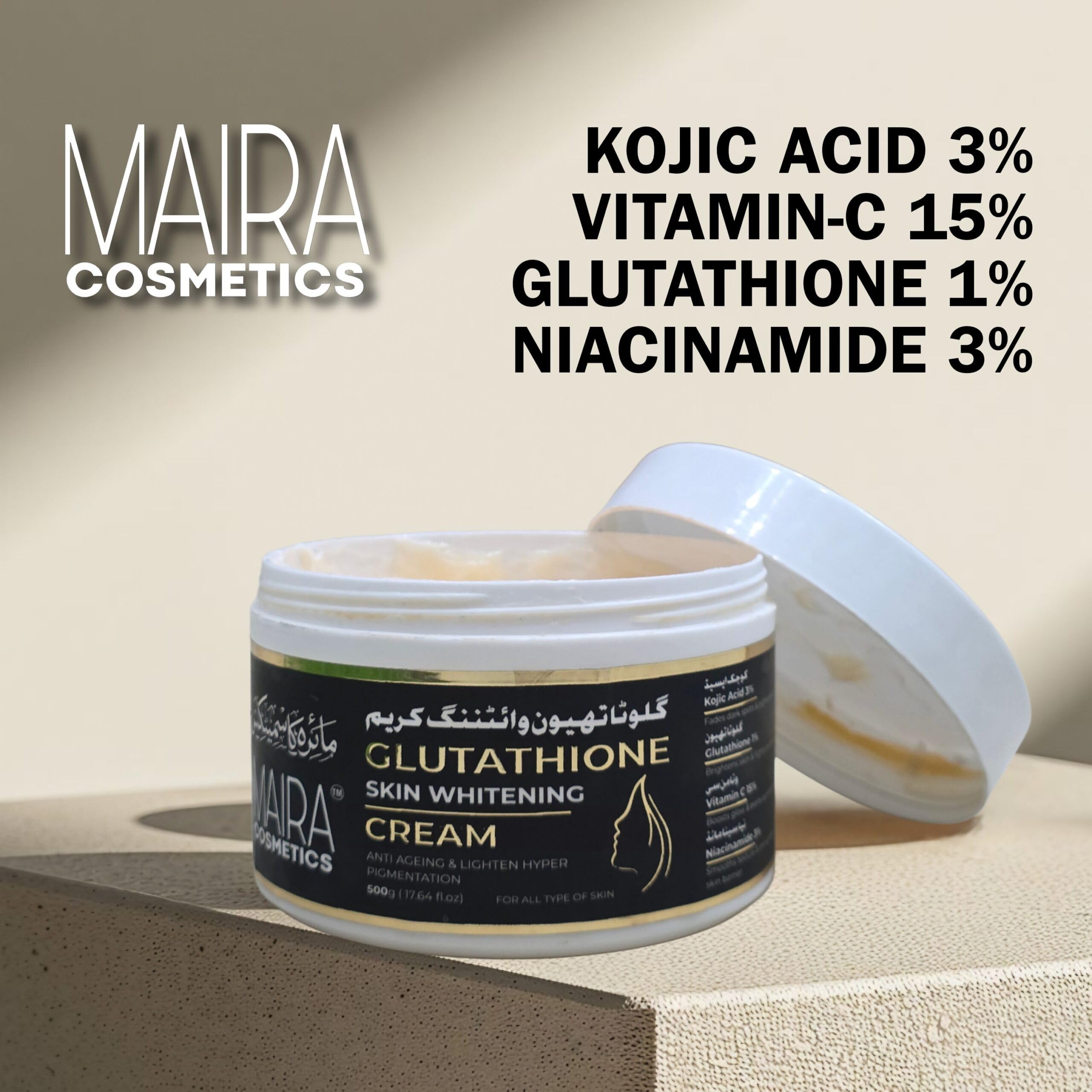 maria cosmetics whitening glutathione Glutathione Cream 500g | Maira cosmetics | Unisex Skincare for Men & Women  | Light Texture | Suitable for Face & Body