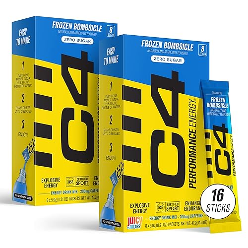 C4 Performance Energy, Frozen Bombsicle Drink Mix, 200mg Caffeine, Zero Sugar, NSF (2 Boxes, 16 Sticks) - Frozen Bombsicle