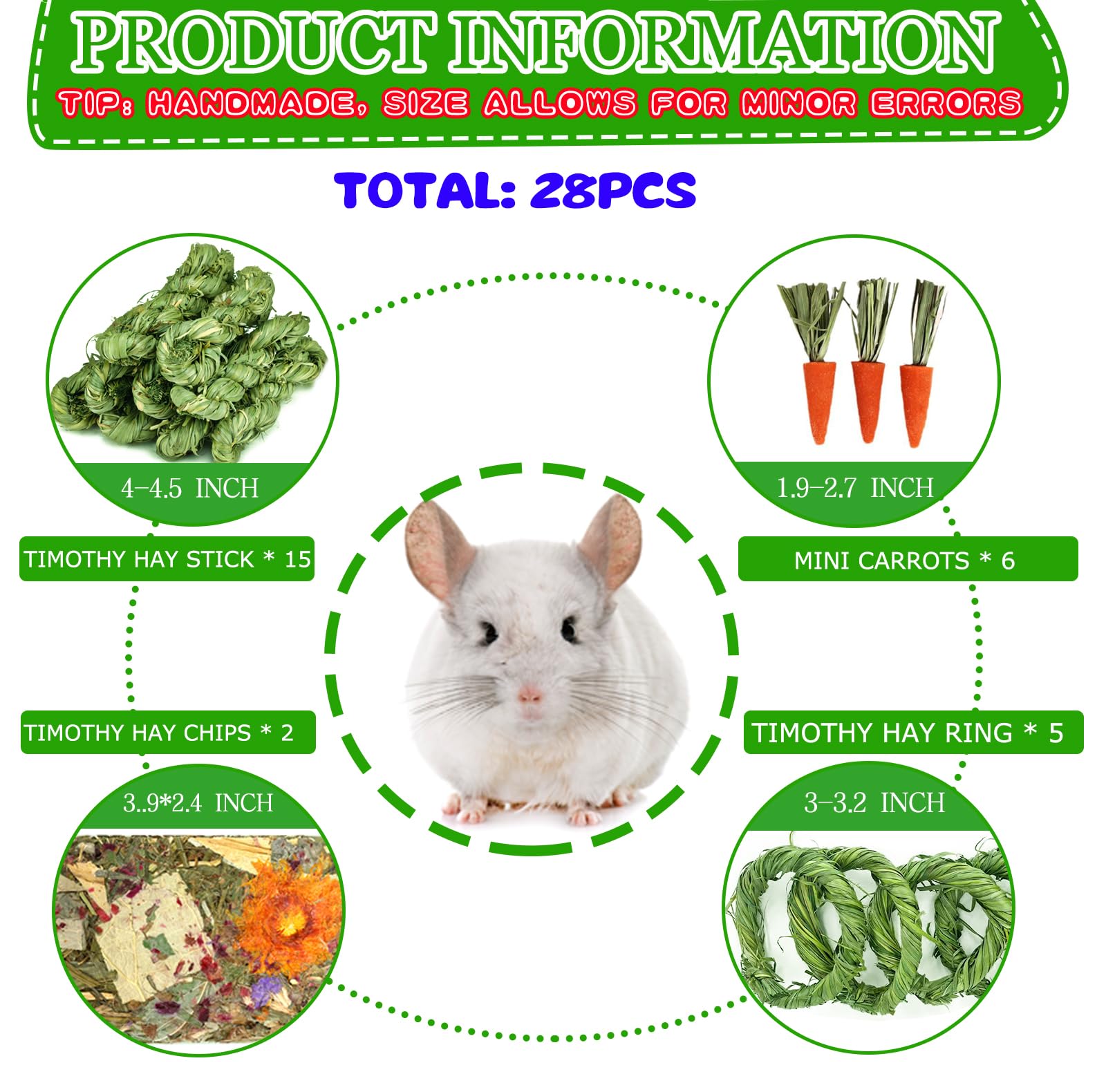 AOTLEE 28PCS Rabbit Toys Guinea Pig Toys,Timothy Hay Chew Sticks for Teeth,Rabbit Treats Boredom Breaker Accessories for Chinchillas Guinea Pigs - Image 2