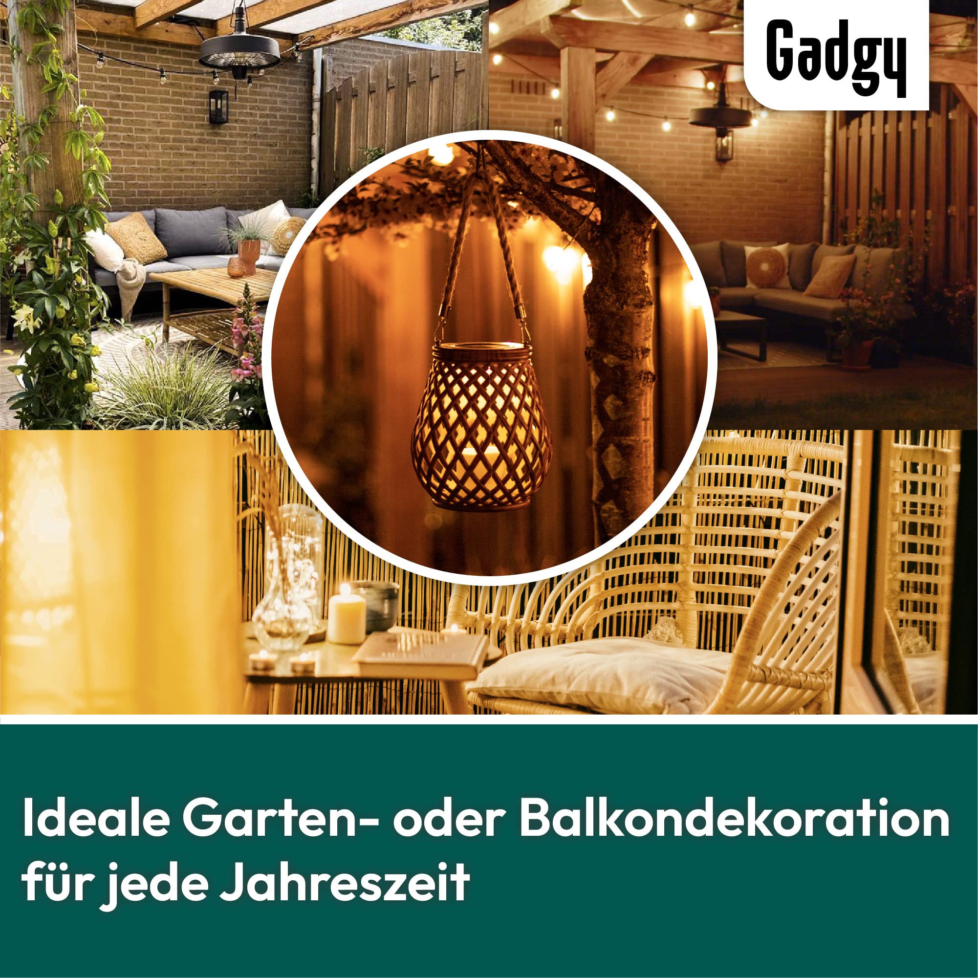 Gadgy Solarlampen für Außen 2er Set Rattan-Optik Wasserdichte Gartenlaternen LED Solarleuchten