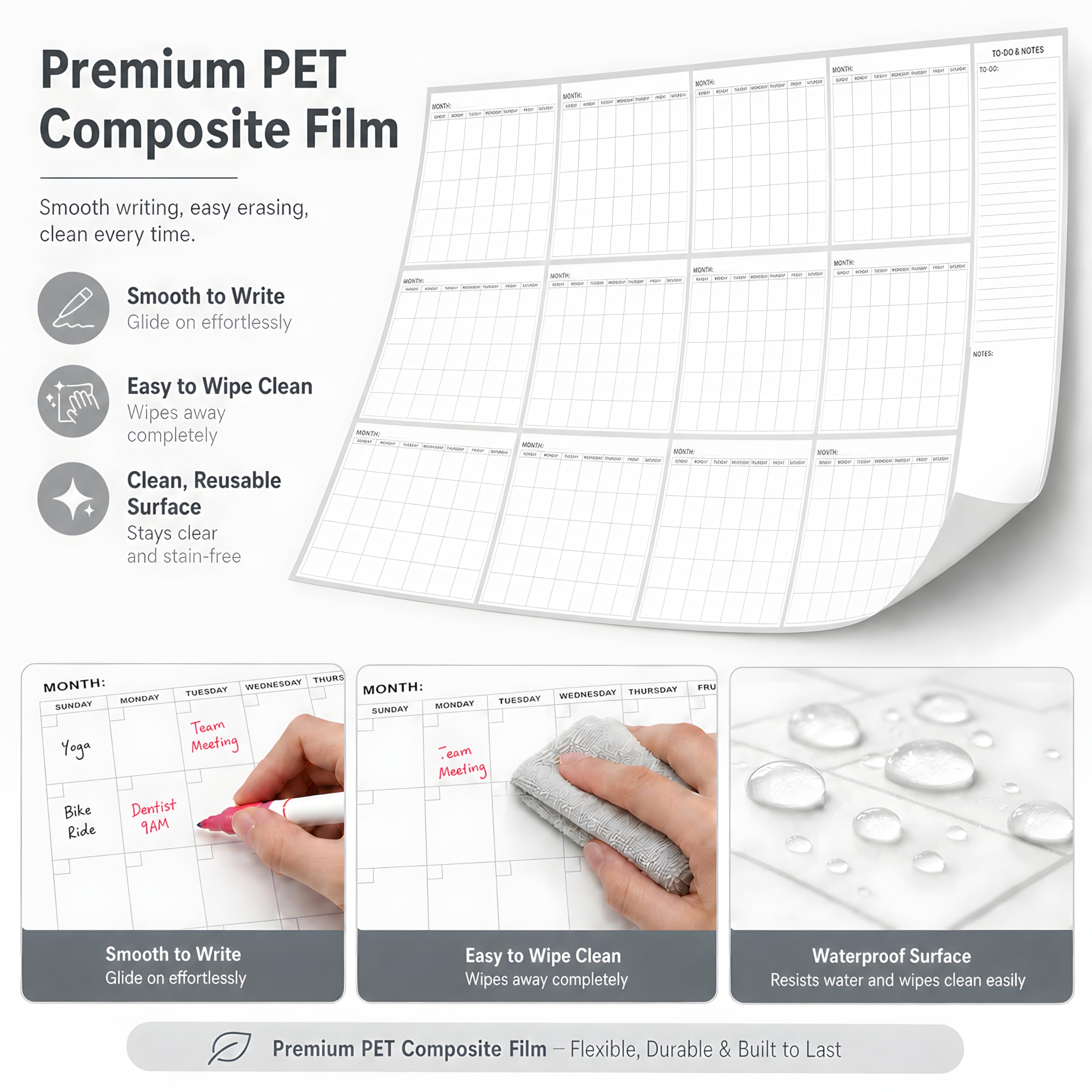 Calendario da parete extra large cancellabile a secco, 139,7 x 86,4 cm, non datato, 12 mesi, cancellabile a secco, riutilizzabile, planner mensile verticale cancellabile per casa, ufficio, scuola