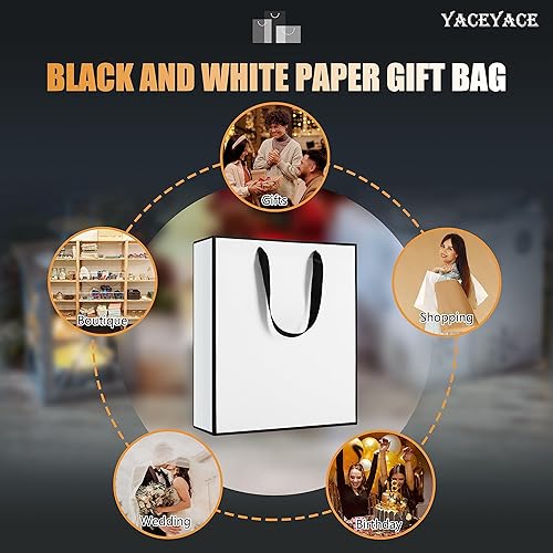 Vista 56 de YACEYACE - Bolsas de regalo negras con asas a granel, 20 unidades de 8 x 4 x 10.5 pulgadas, bolsas de regalo de papel negro a granel con marco Negro