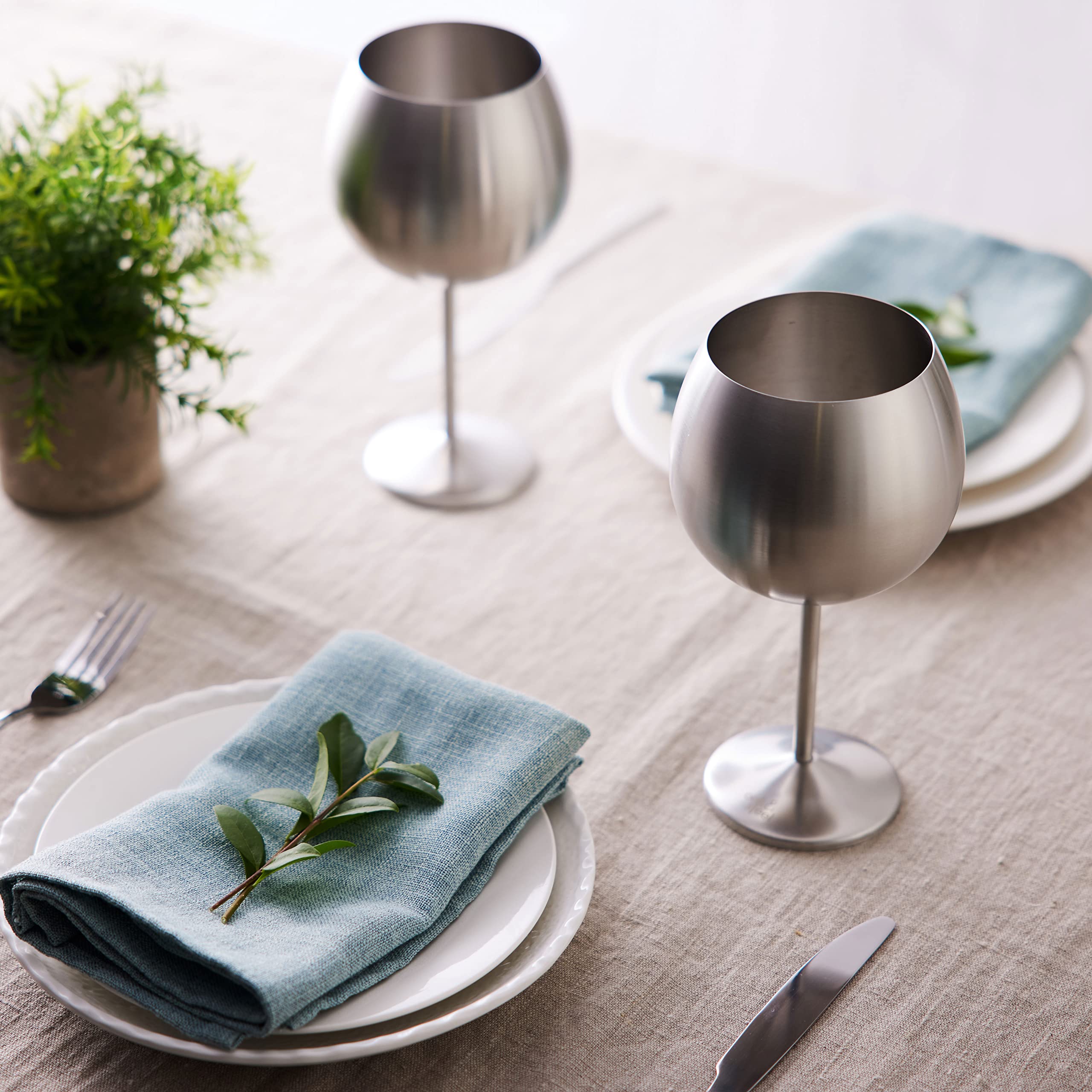 OS Oak & Steel ENGLAND - 4 Grandi Bicchieri da Gin a Palloncino in Acciaio Inossidabile, Bicchieri da Cocktail (XL 700 ml) - Argento Opaco - Robusti e Infrangibili - Set Regalo per Compleanni e Natale
