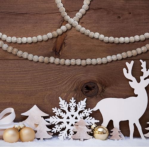 Miniatura 6 de Guirnalda de cuentas de madera de Navidad, guirnalda de cuentas de madera, decoraciones para árbol de Navidad para recuerdos de Navidad, 12 pies