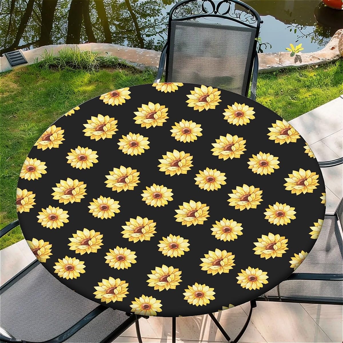 Tovaglia rotonda da esterno con elastico 36(90cm) - Tovaglia da giardino elastica con Limone estivo Modello Adatto per tavoli con larghezza di 75-85 cm