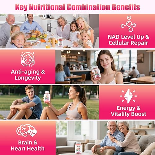 Miniatura 3 de NAD+ - Suplemento de gomitas para mujeres de 1000 mg - Gomitas NAD Plus para hombres sin azúcar Vitamina B3 Niacinamida Pure Organic Boost NAD Nivel