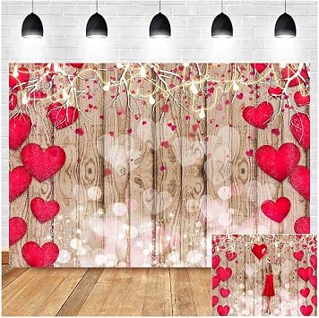 Vintage Rustic Wood Photography Backdrops Red Love Heart Valentines Day Photo Background 5X3ft Mothers Day Wedding Bridal Shower Wedding Anniversary Party Girl Birthday Decor Supplies Vinyl