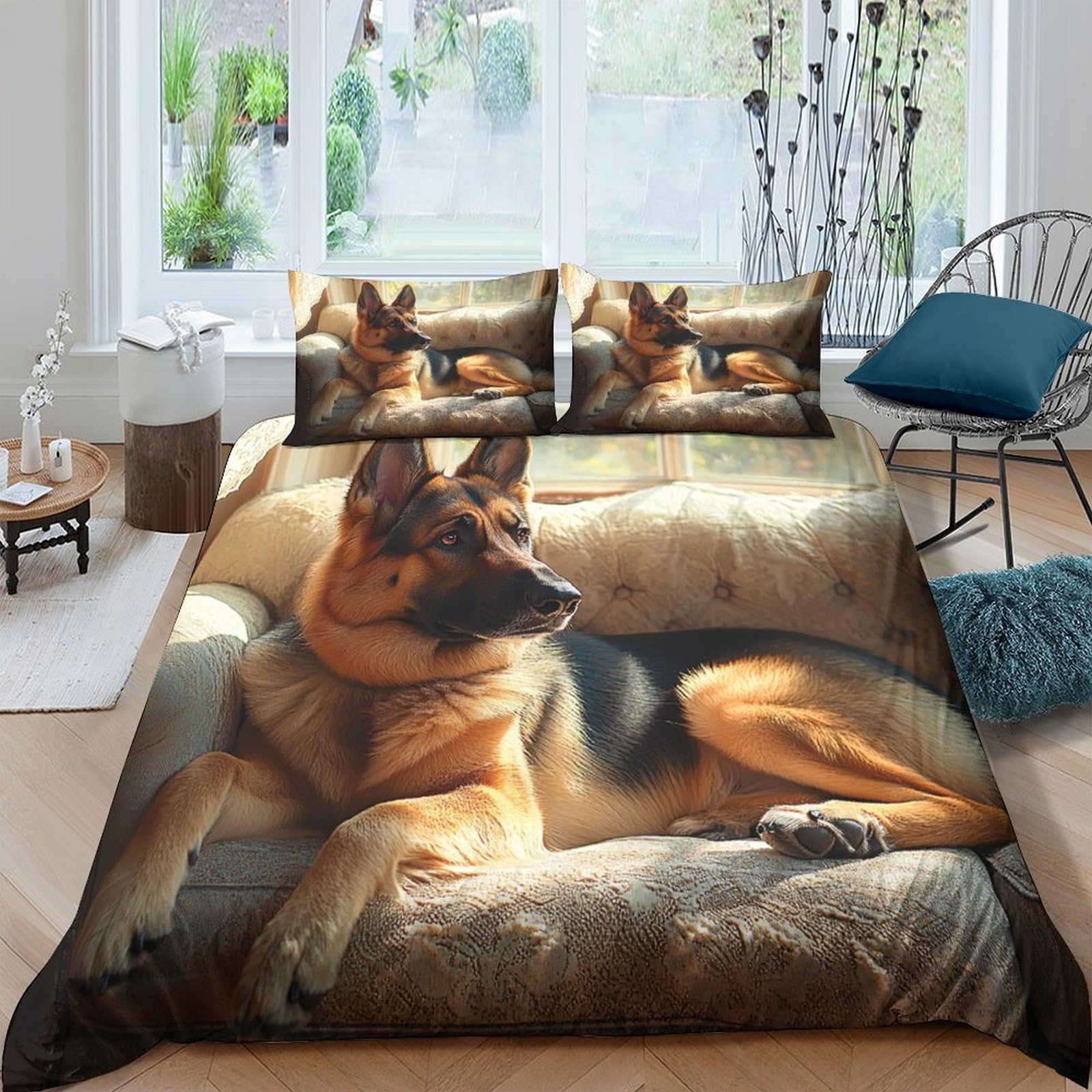 Ctjqhvkz Style-1 3D Printed German Shepherd Fitted Sheet Microfiber Soft Brown Dog Bed Cover For Bedroom Guest Room Easy Care Single（135X200cm）